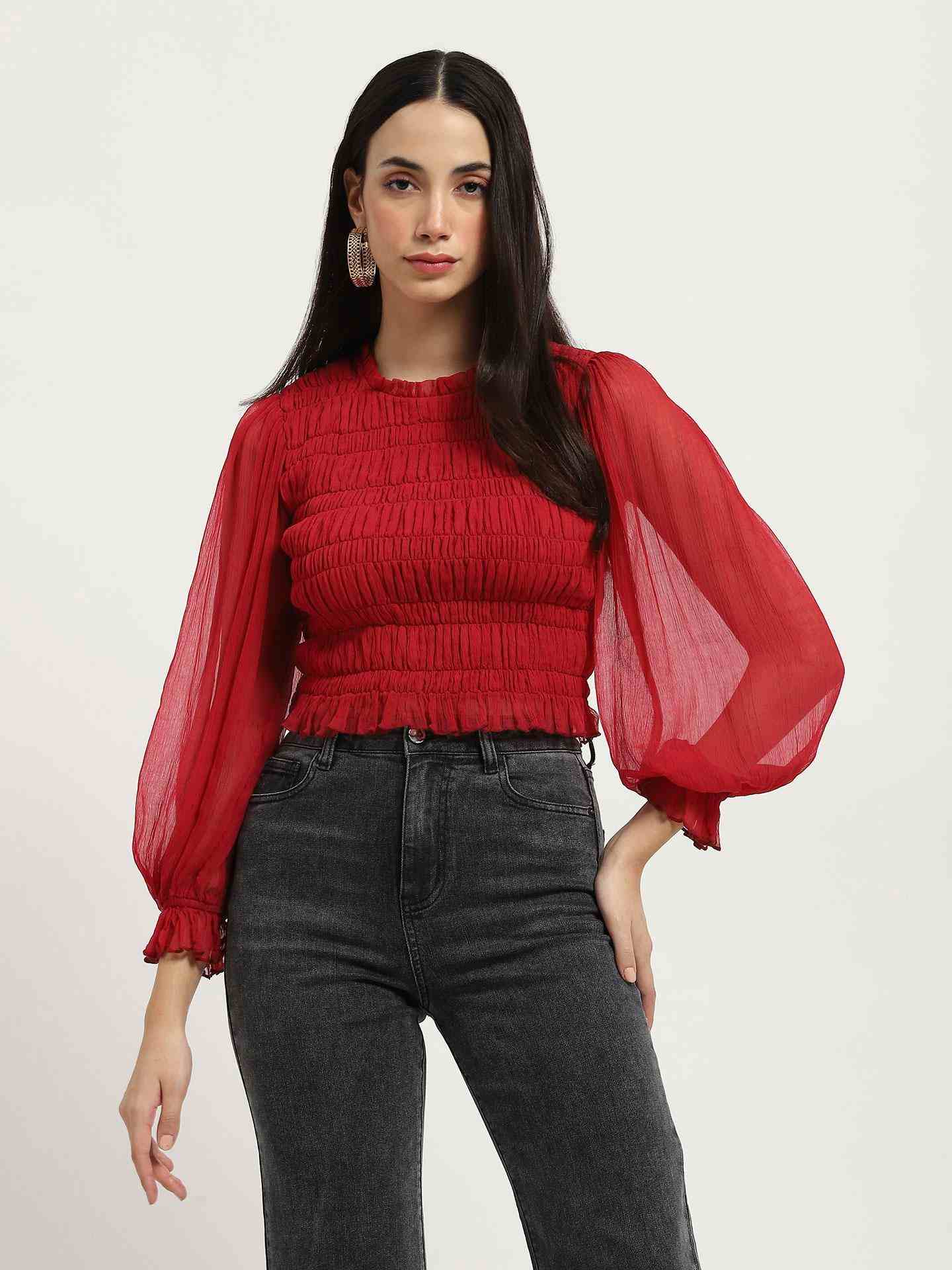 Deep Red Sansa Solid Crop Top