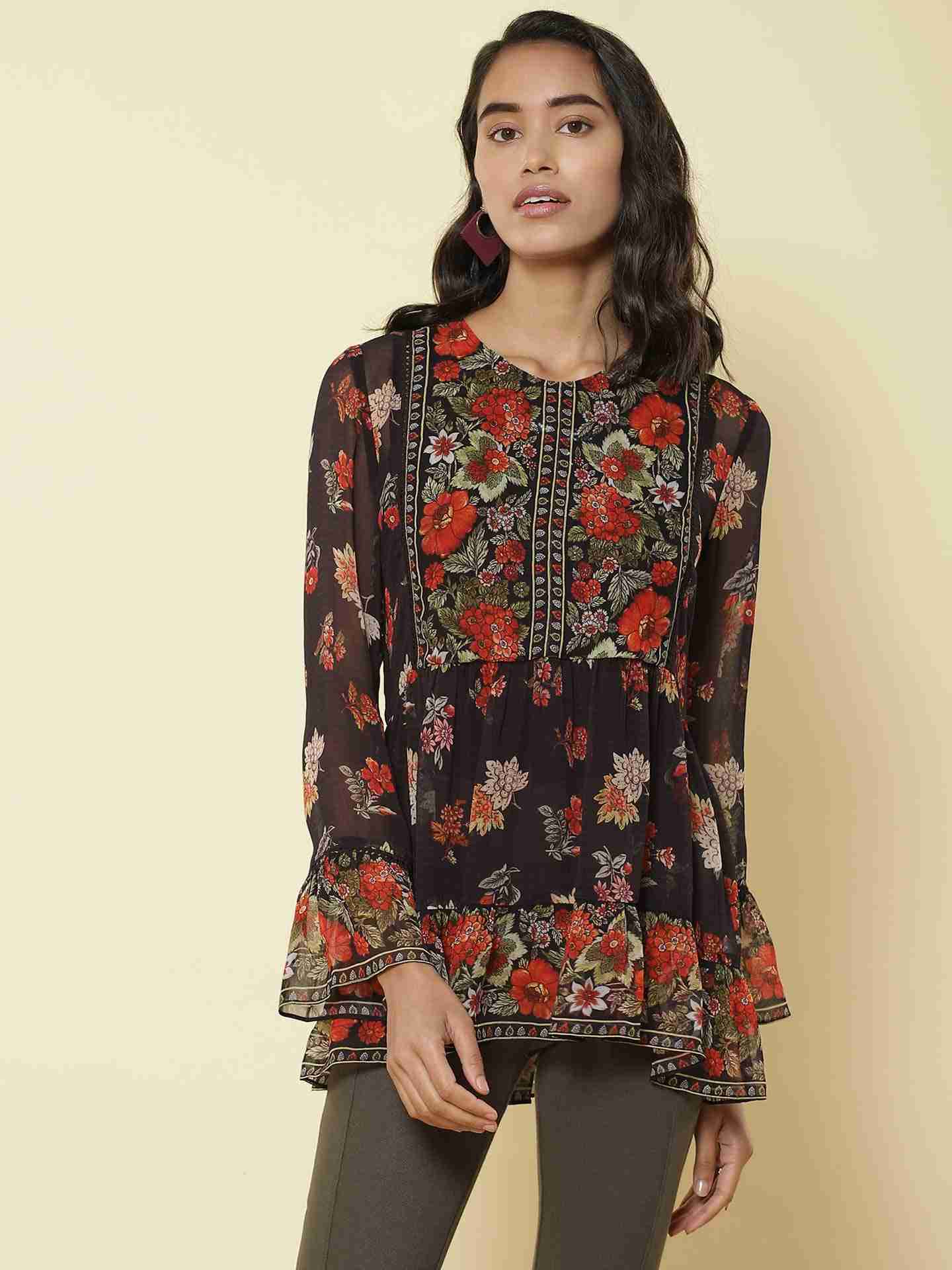 Black Florence Peasant Top