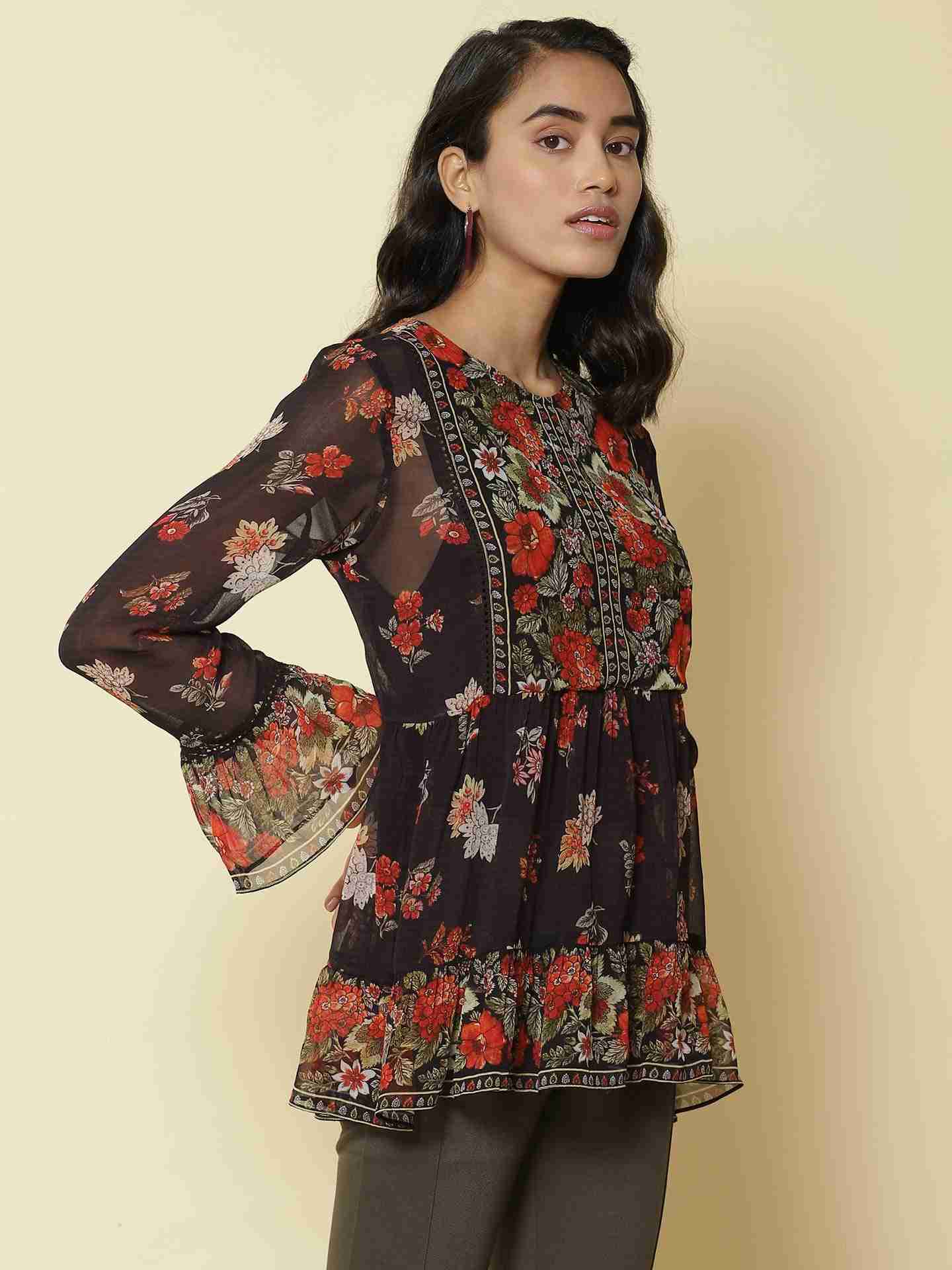 Black Florence Peasant Top