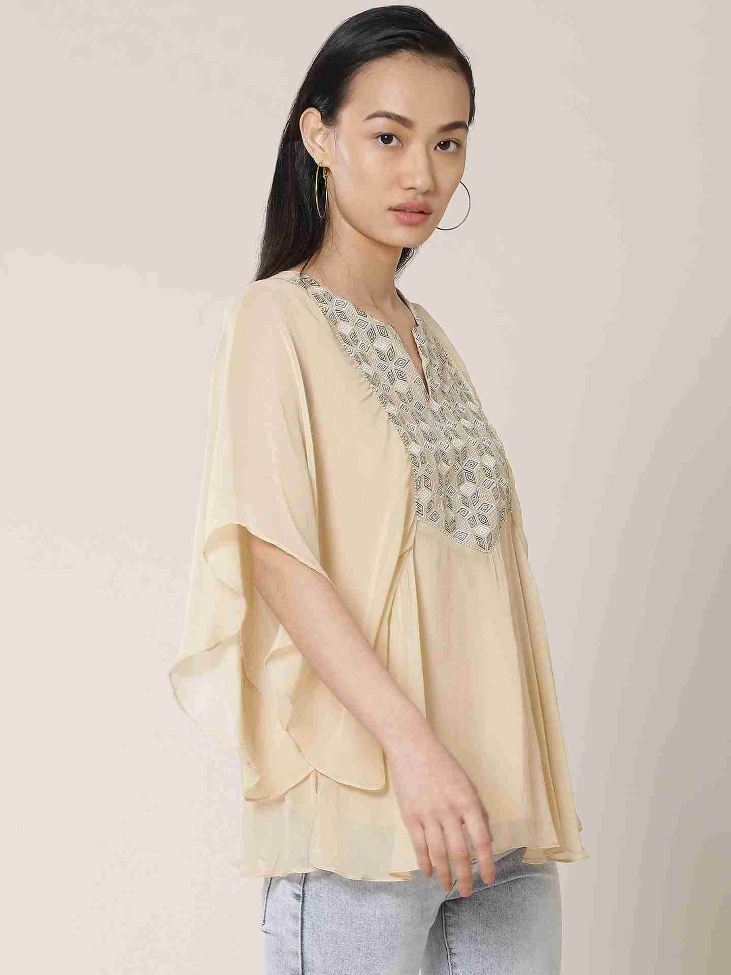 Beige Optical Illusion Kaftan Top