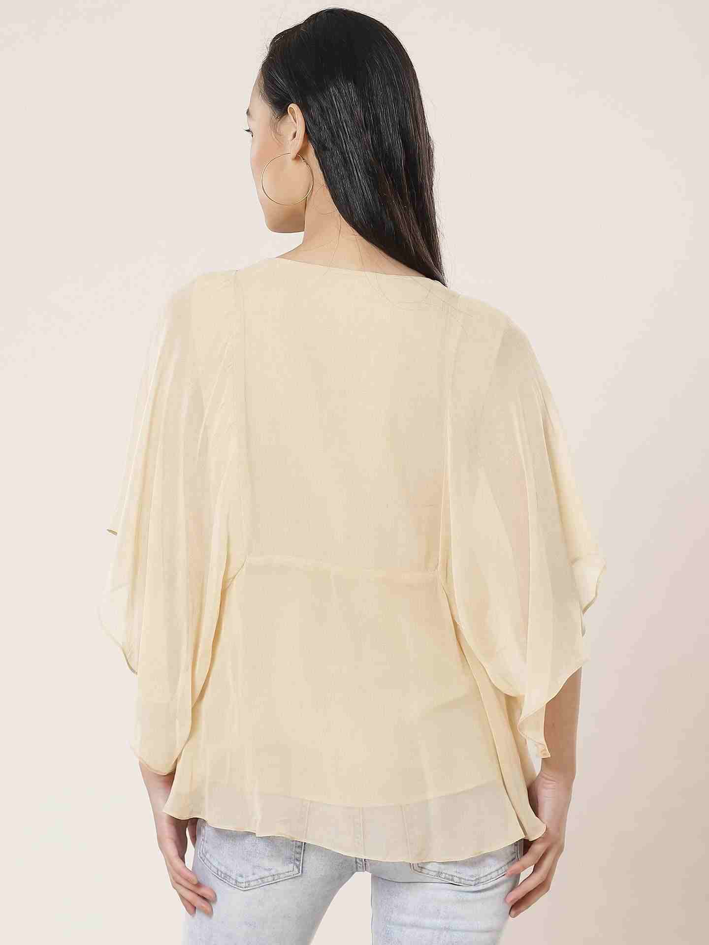 Beige Optical Illusion Kaftan Top
