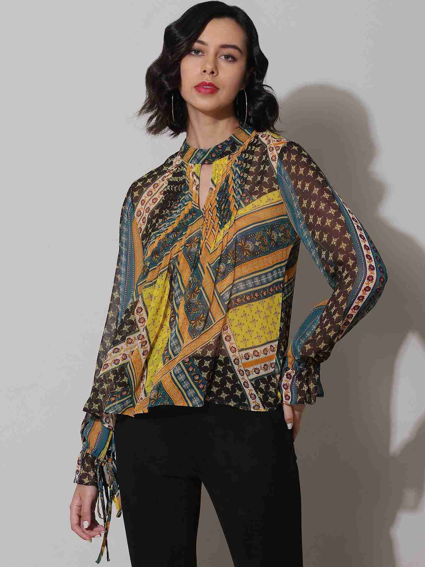 Teal Tribal Patch Top