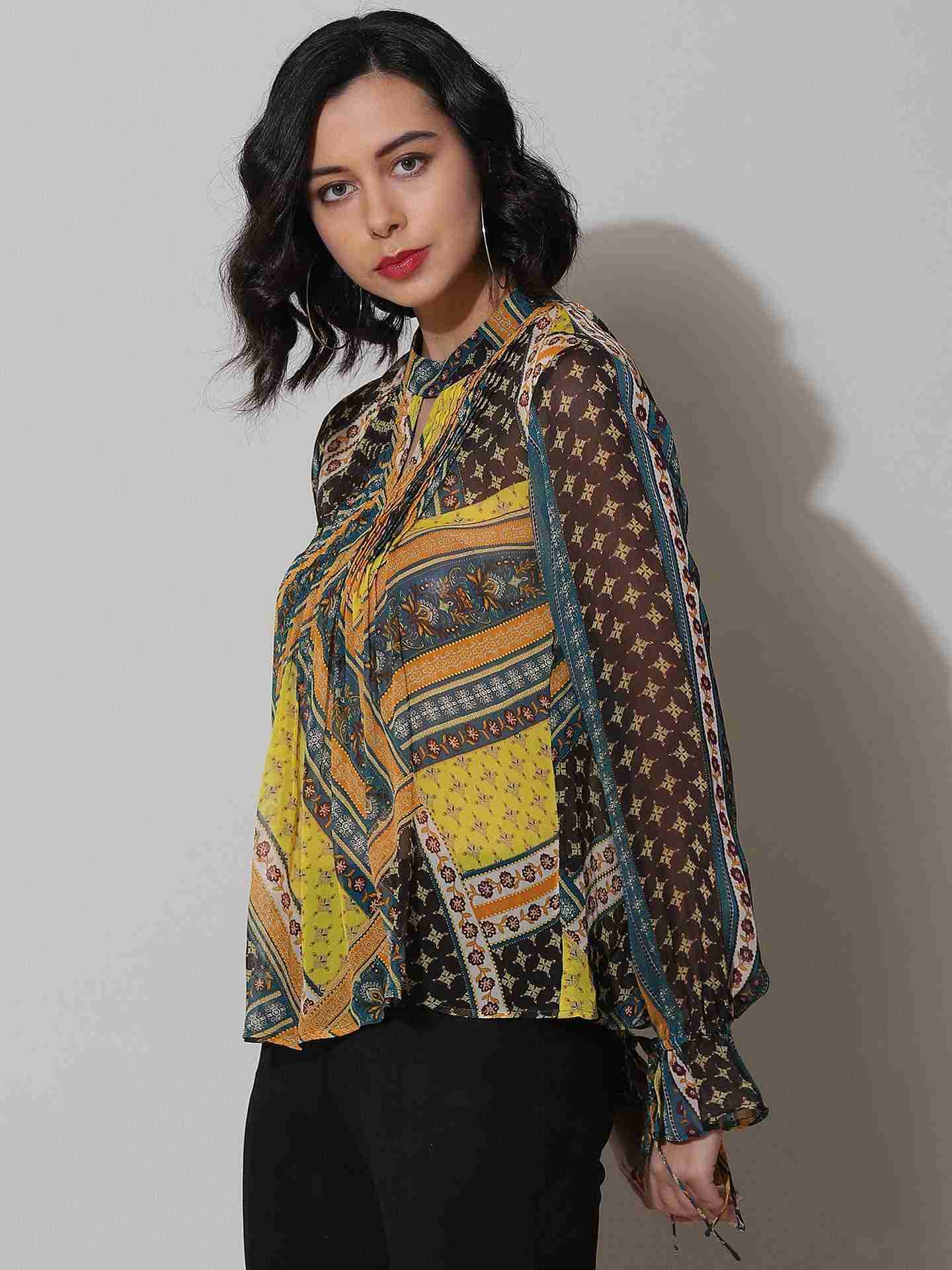 Teal Tribal Patch Top