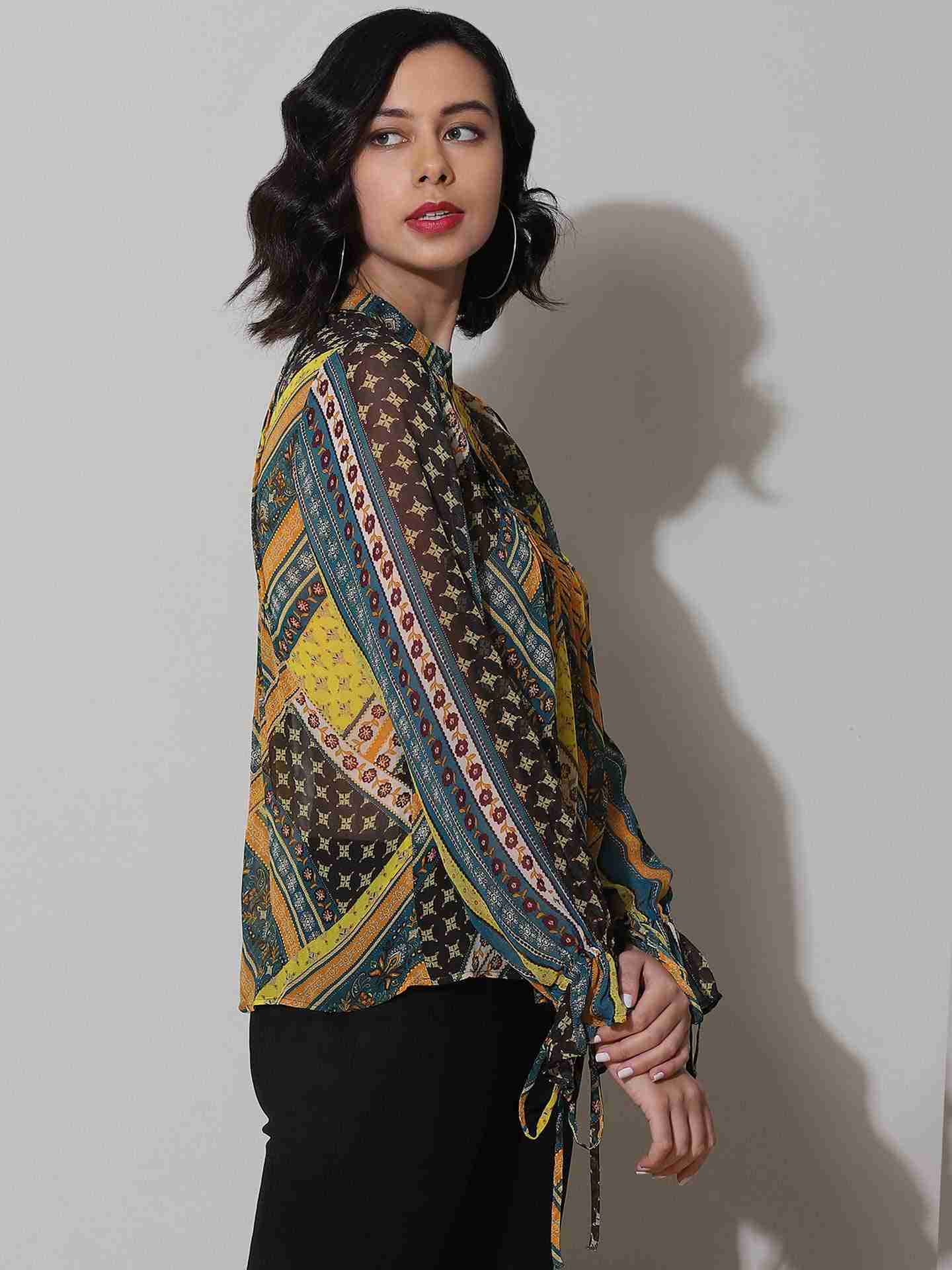 Teal Tribal Patch Top