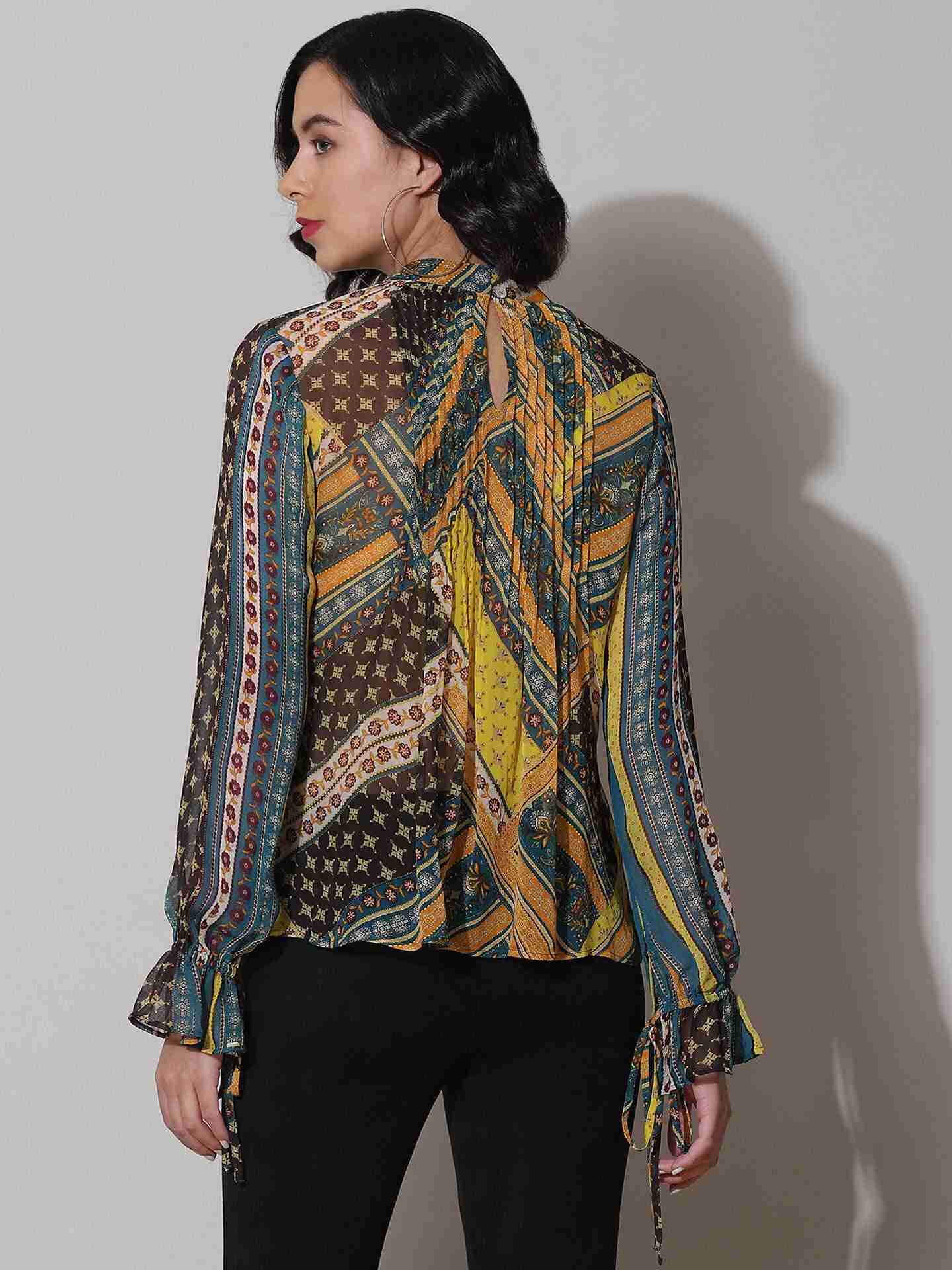 Teal Tribal Patch Top