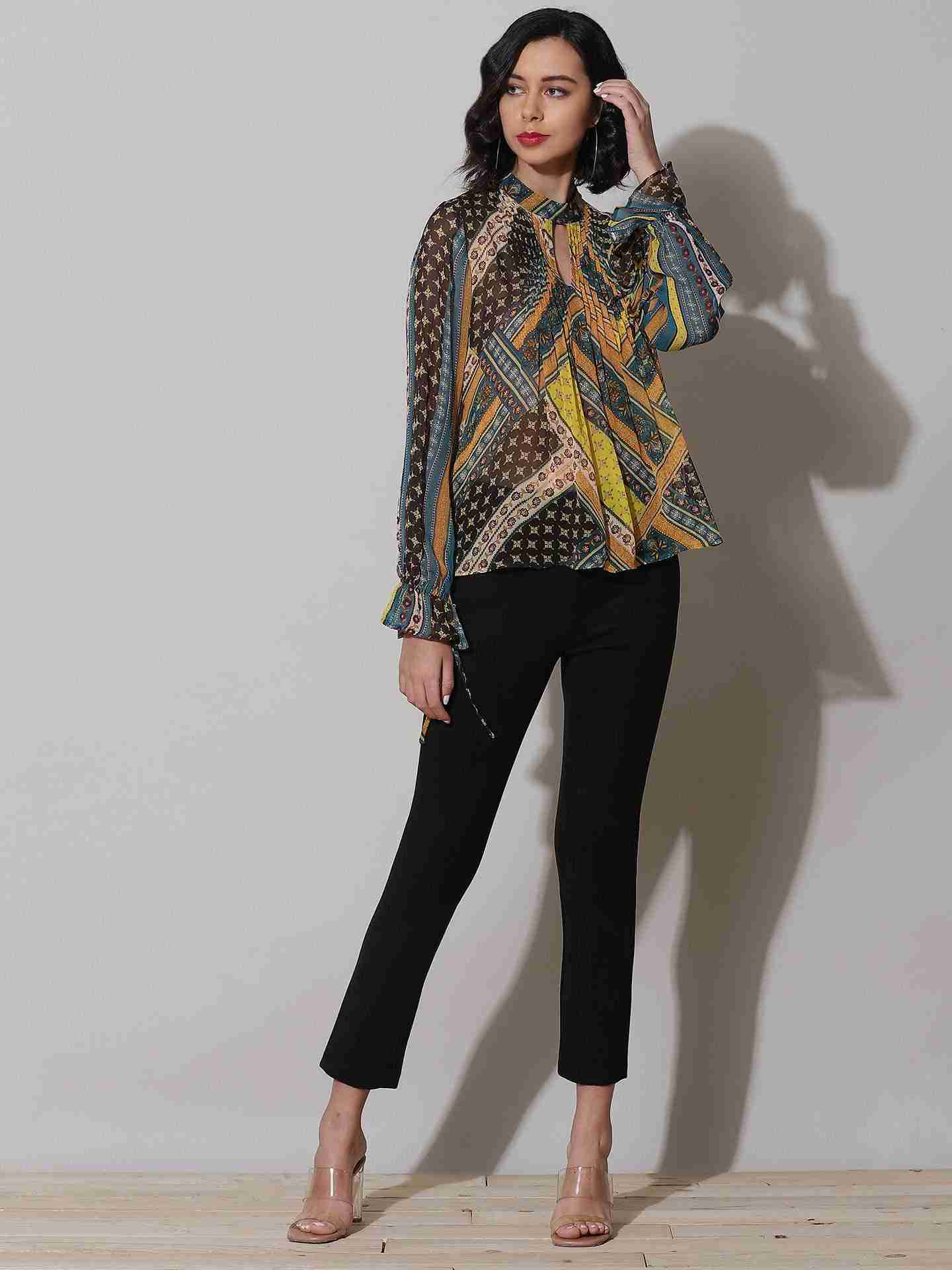 Teal Tribal Patch Top