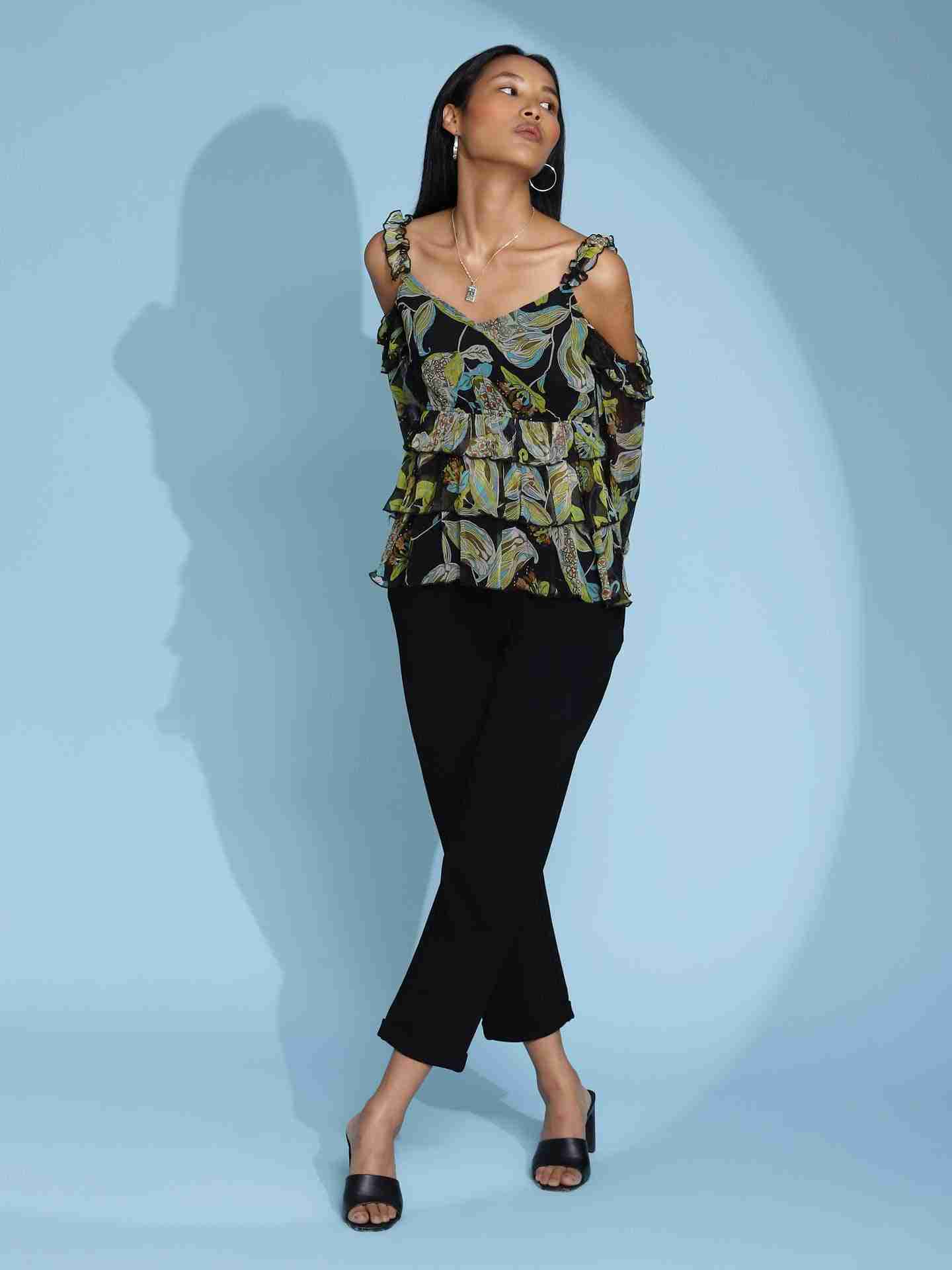 Black Janine Cold-Shoulder Top