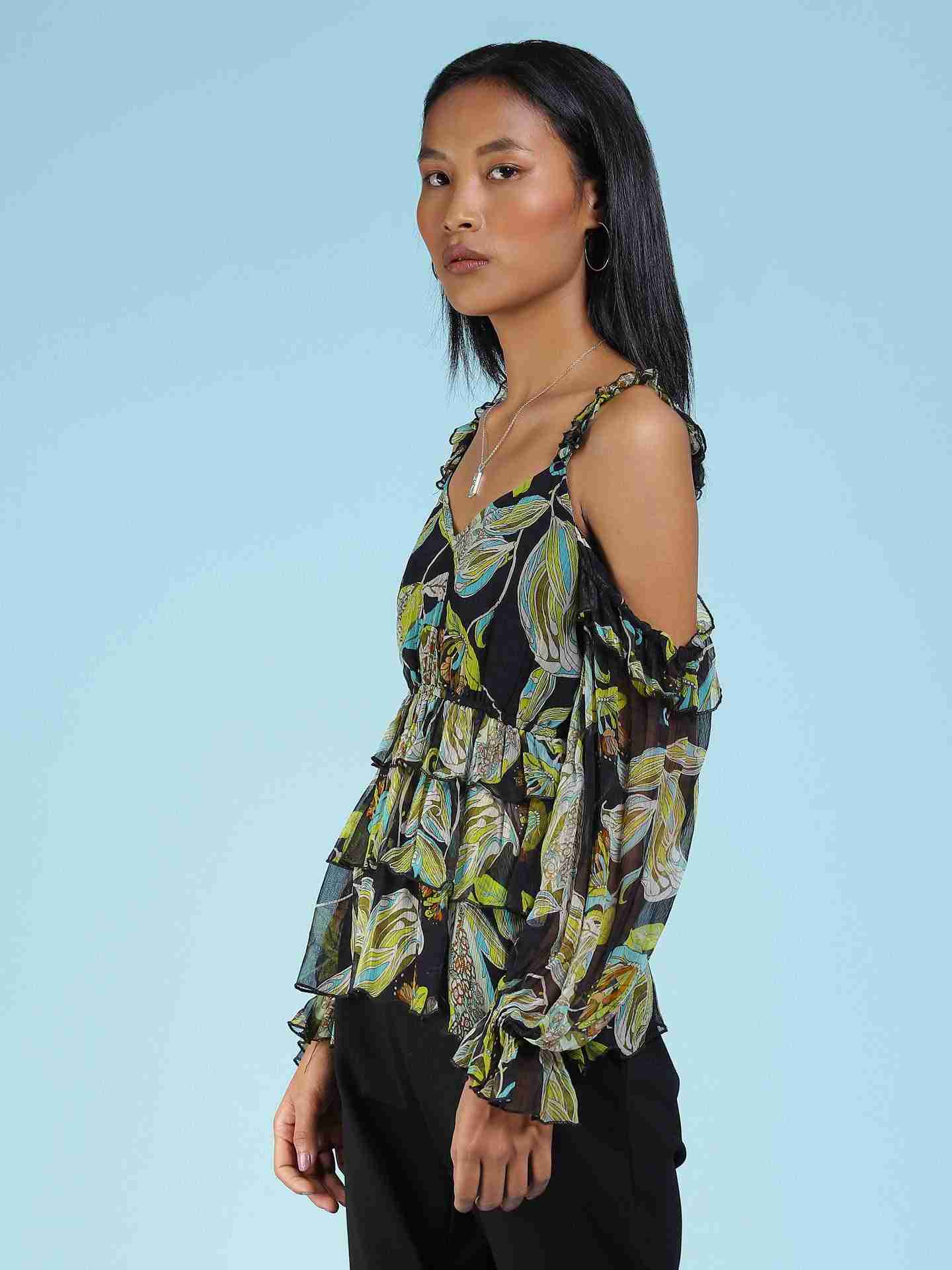 Black Janine Cold-Shoulder Top