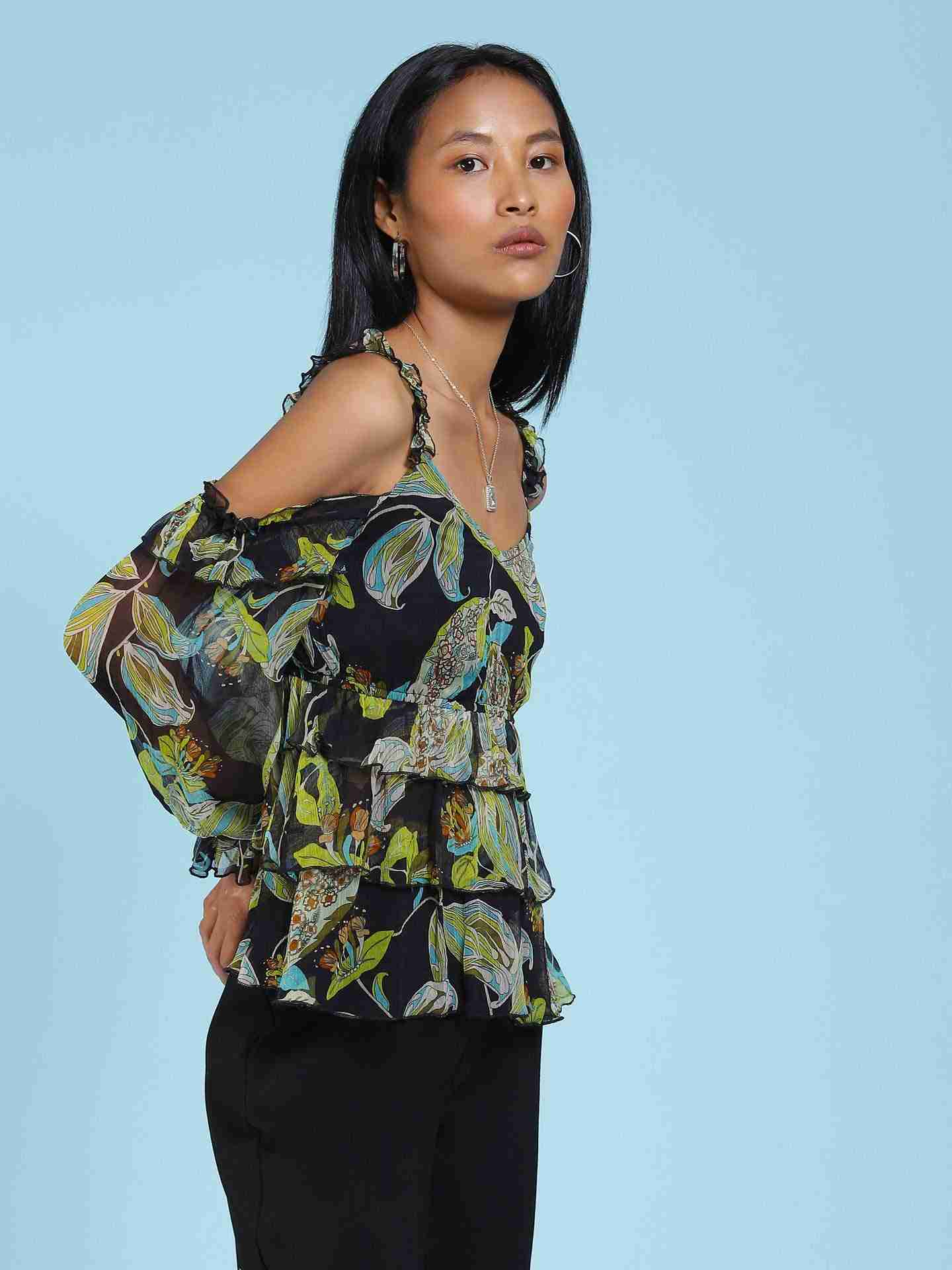 Black Janine Cold-Shoulder Top
