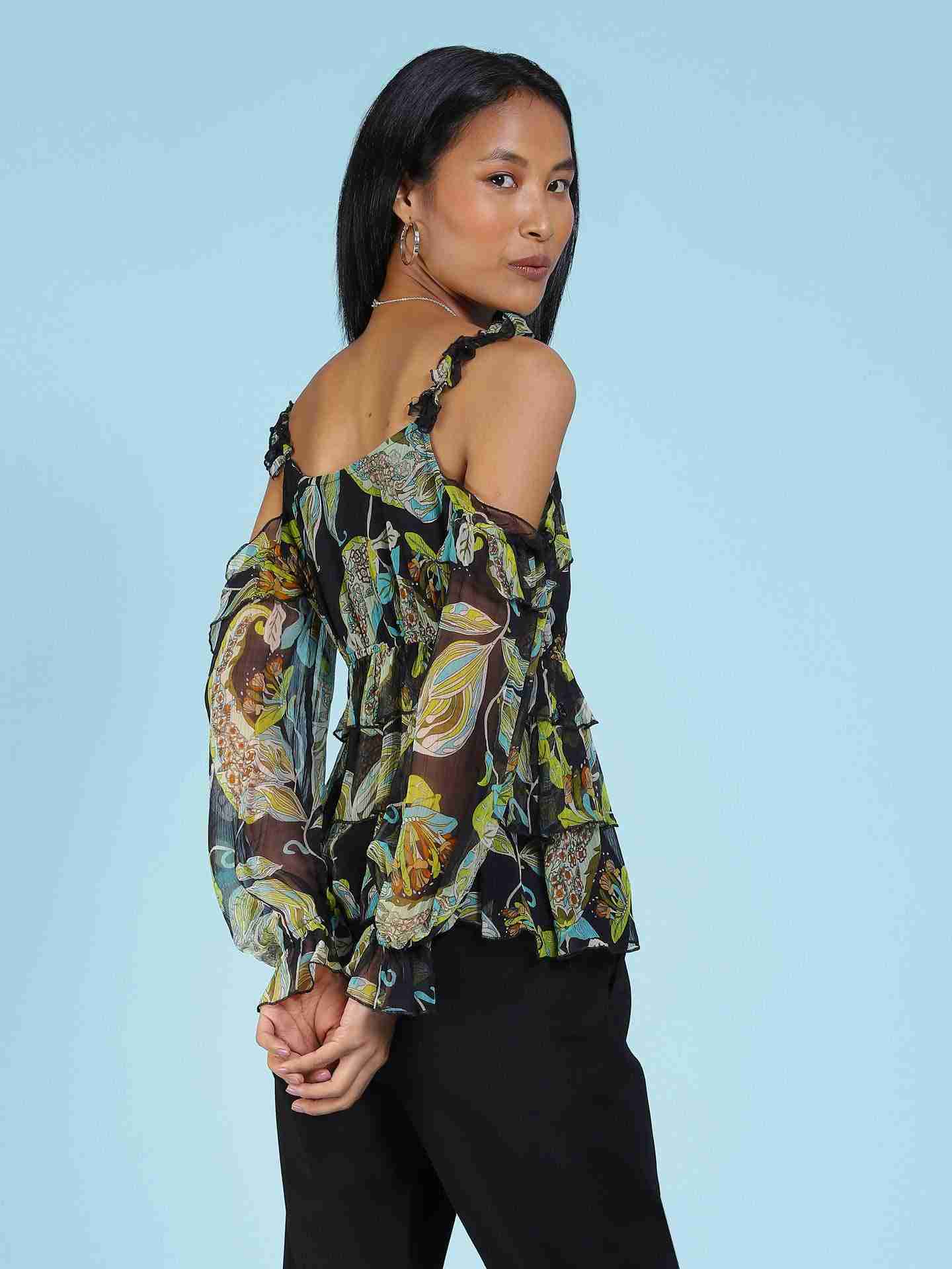 Black Janine Cold-Shoulder Top