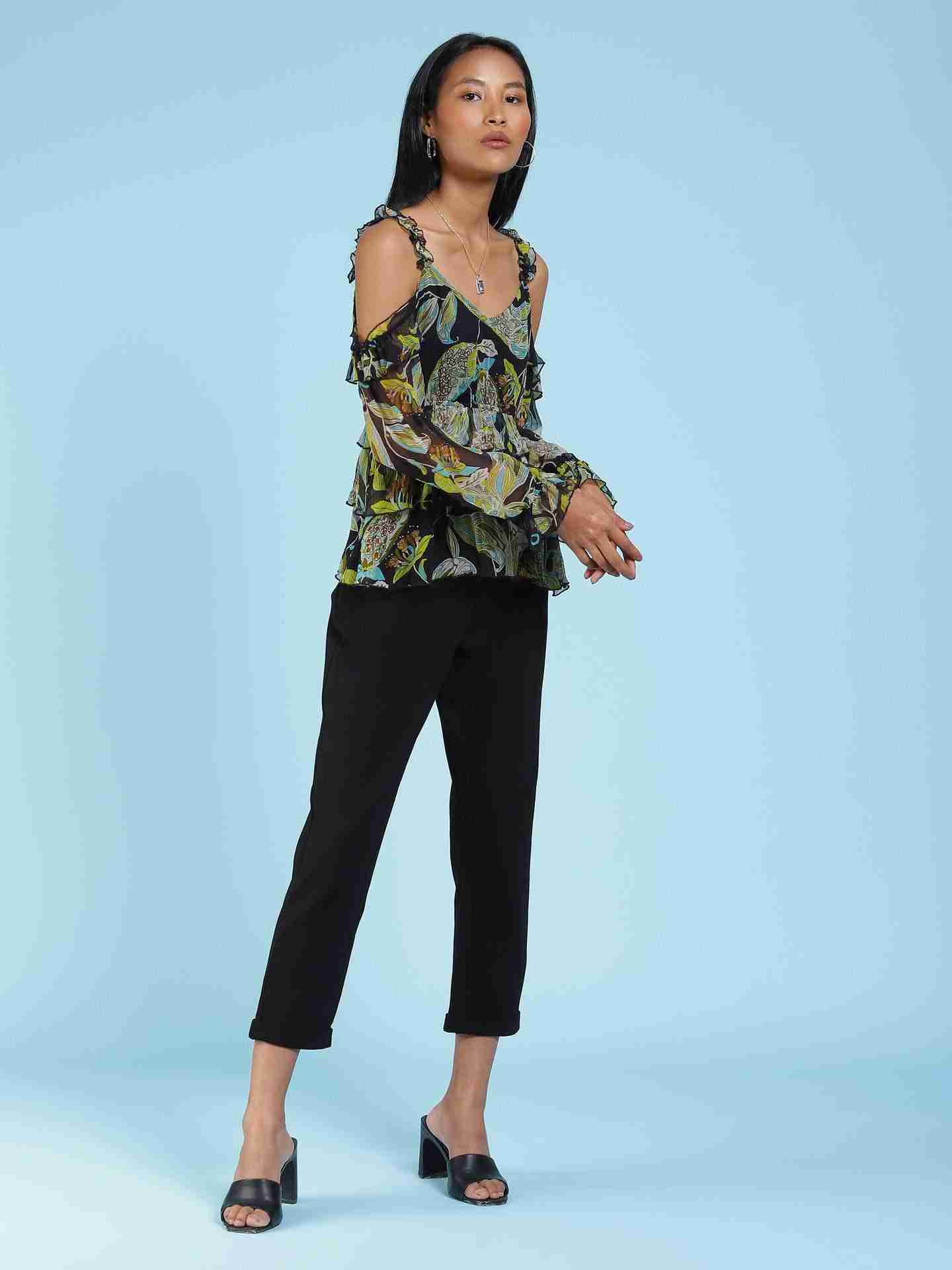 Black Janine Cold-Shoulder Top