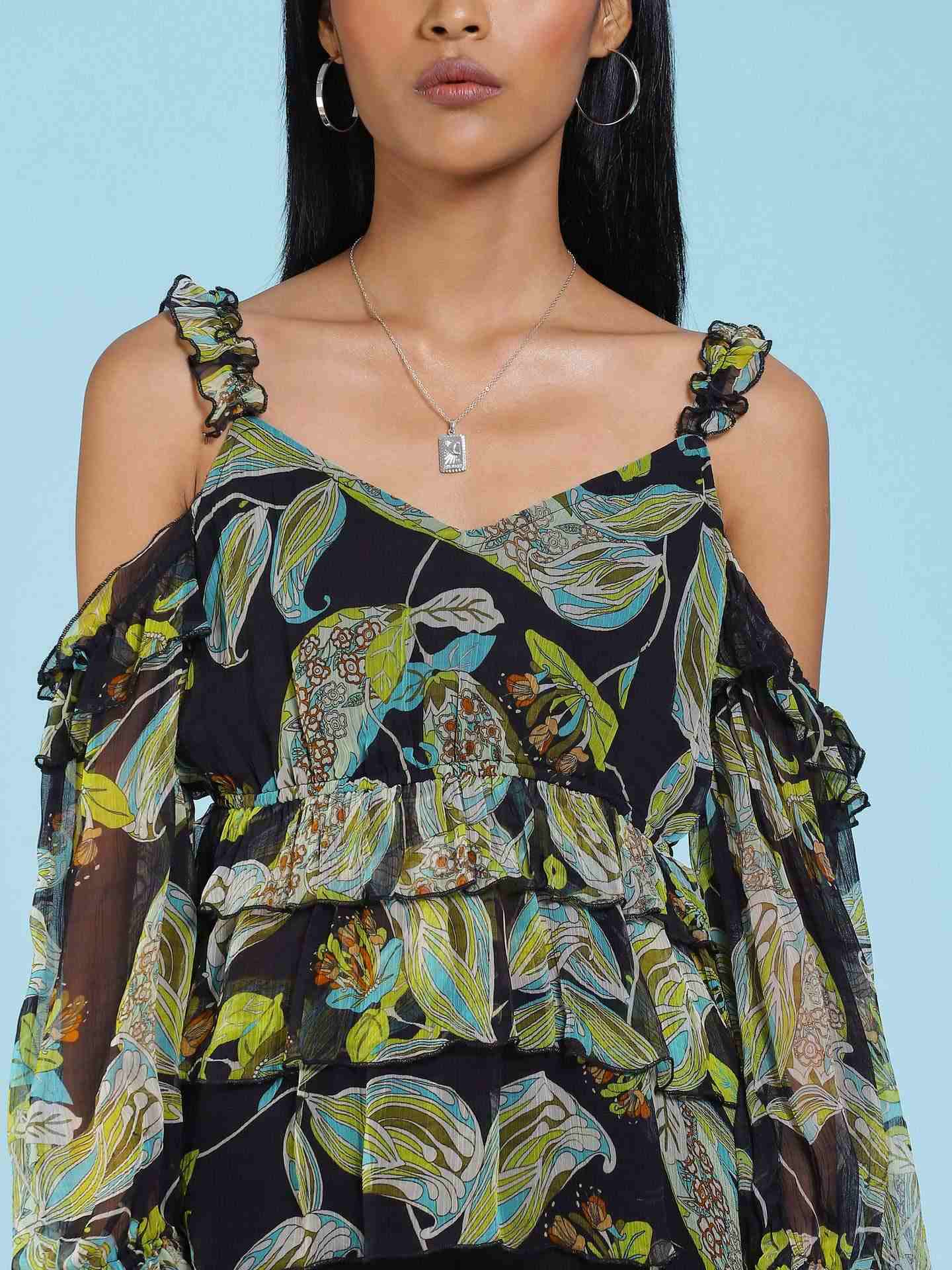 Black Janine Cold-Shoulder Top