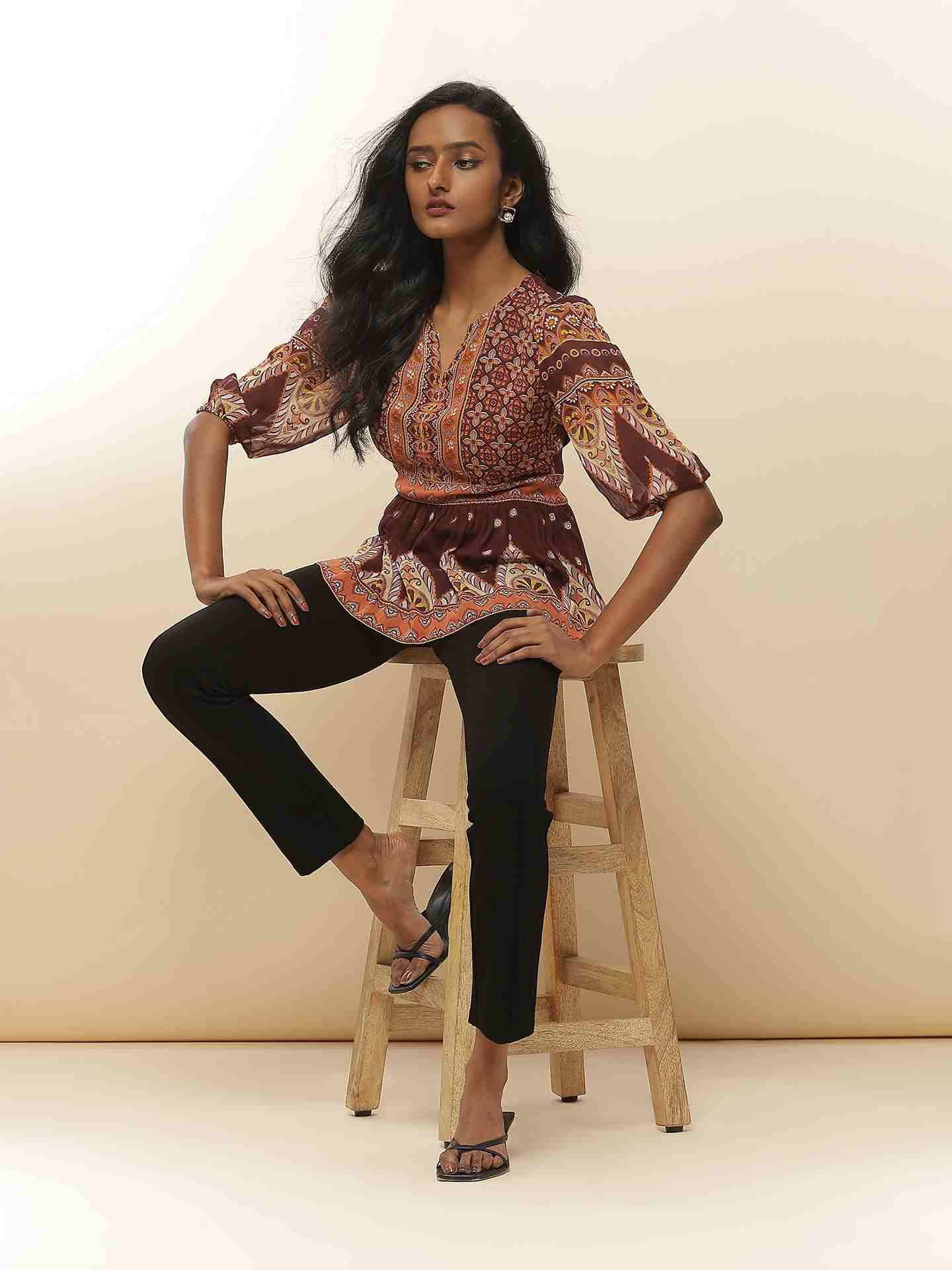 Brown Asper Peasant Top