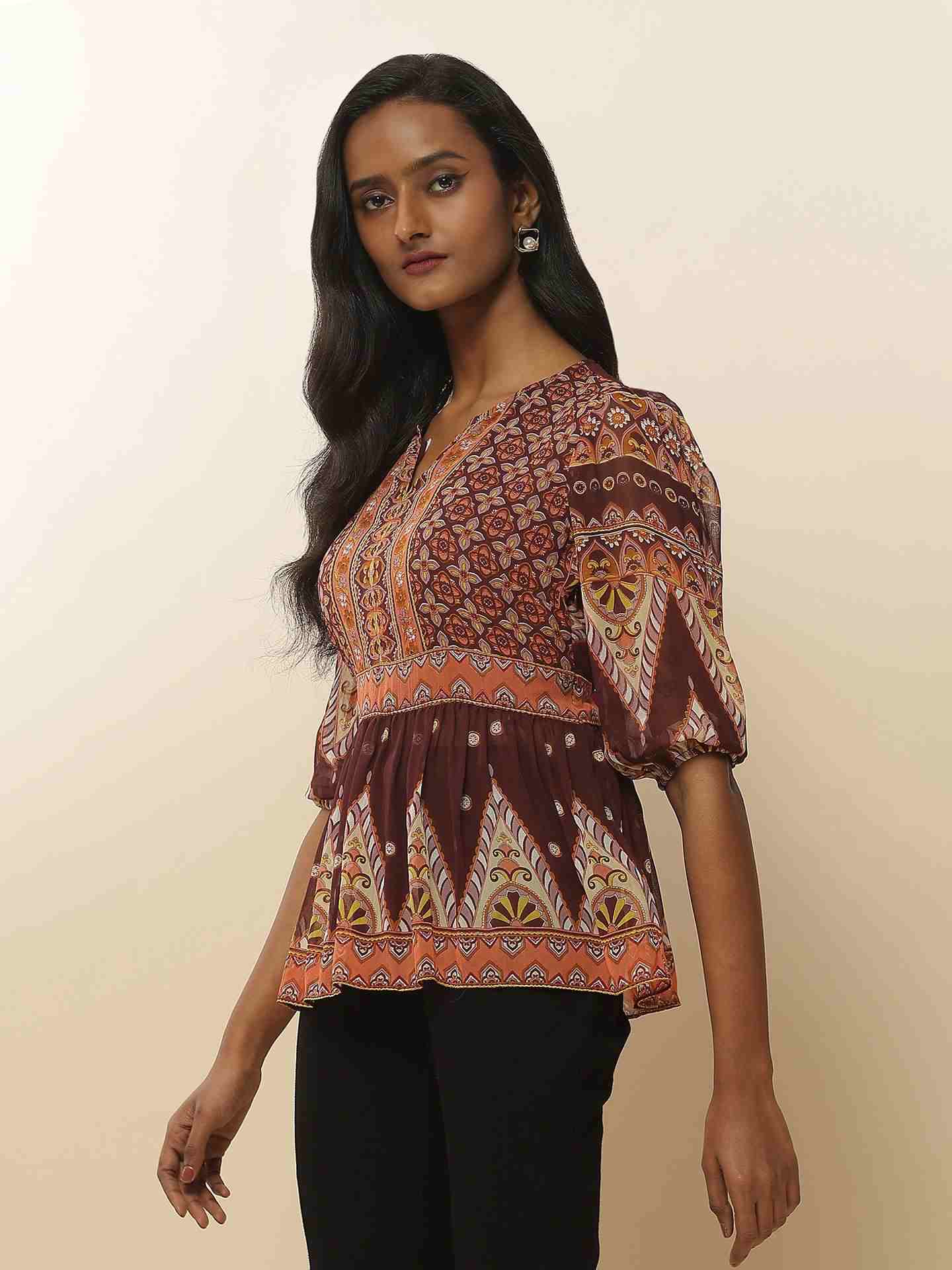 Brown Asper Peasant Top