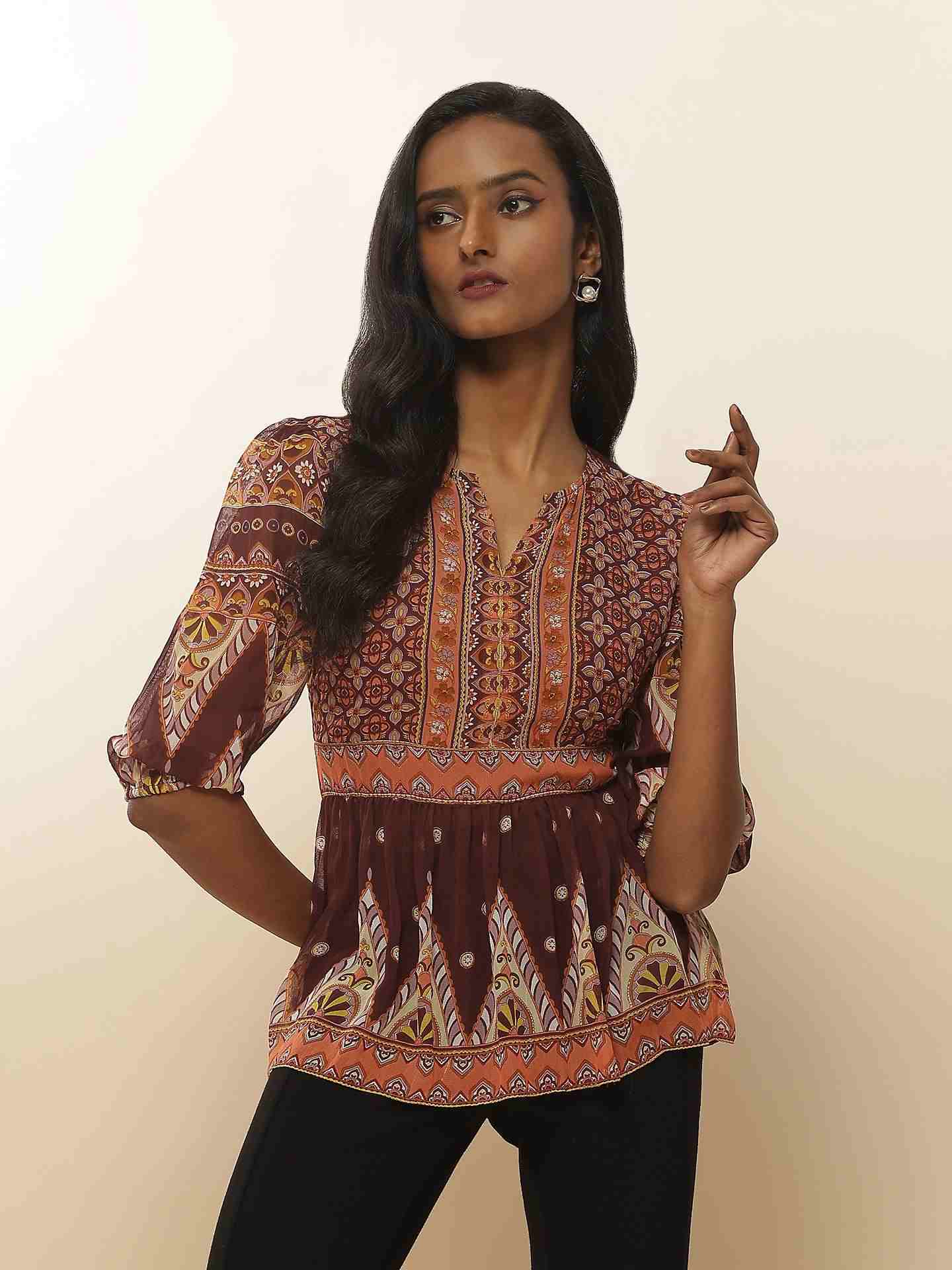 Brown Asper Peasant Top