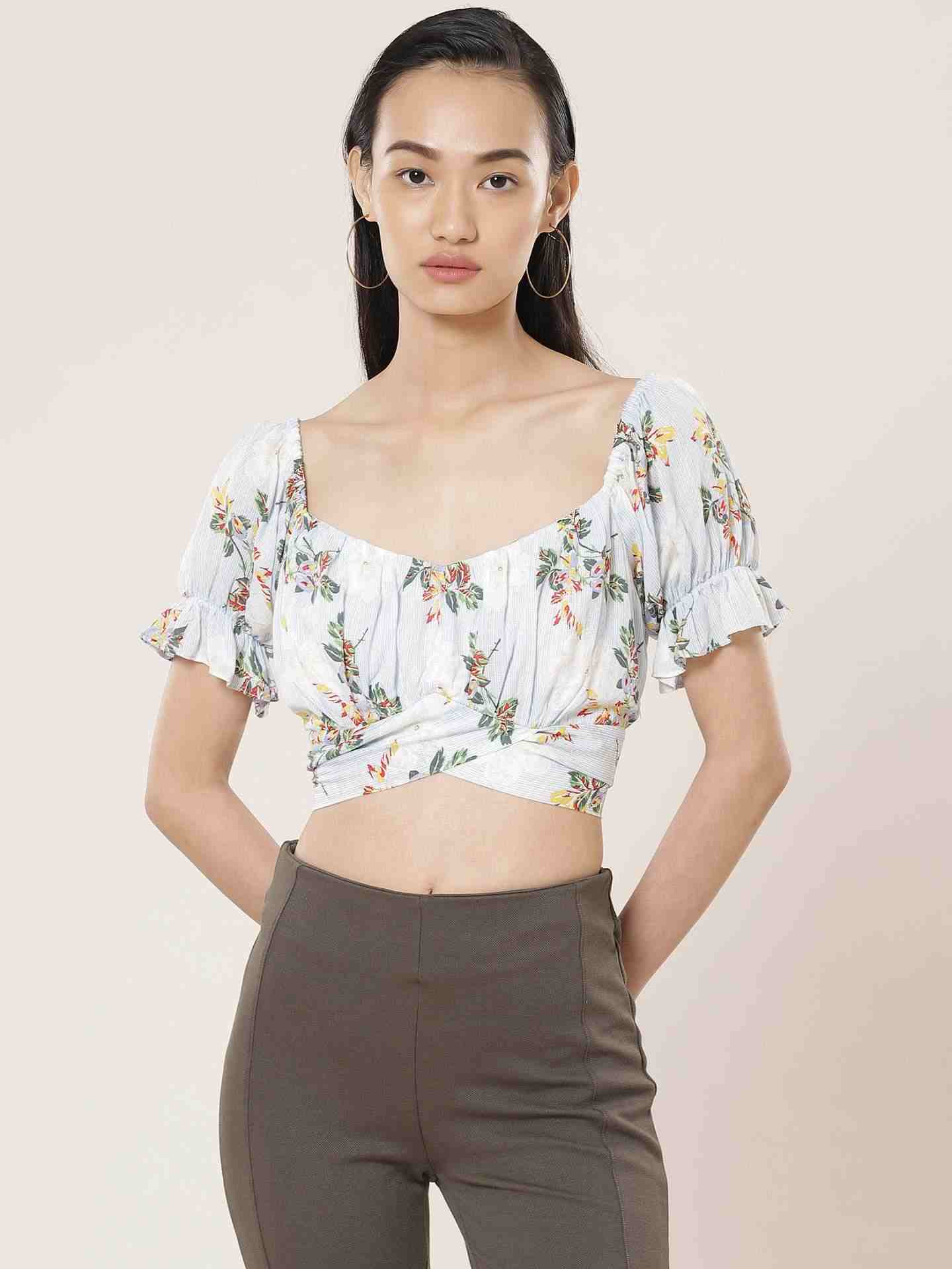 Blue Fashion Flair Floral Crop Top