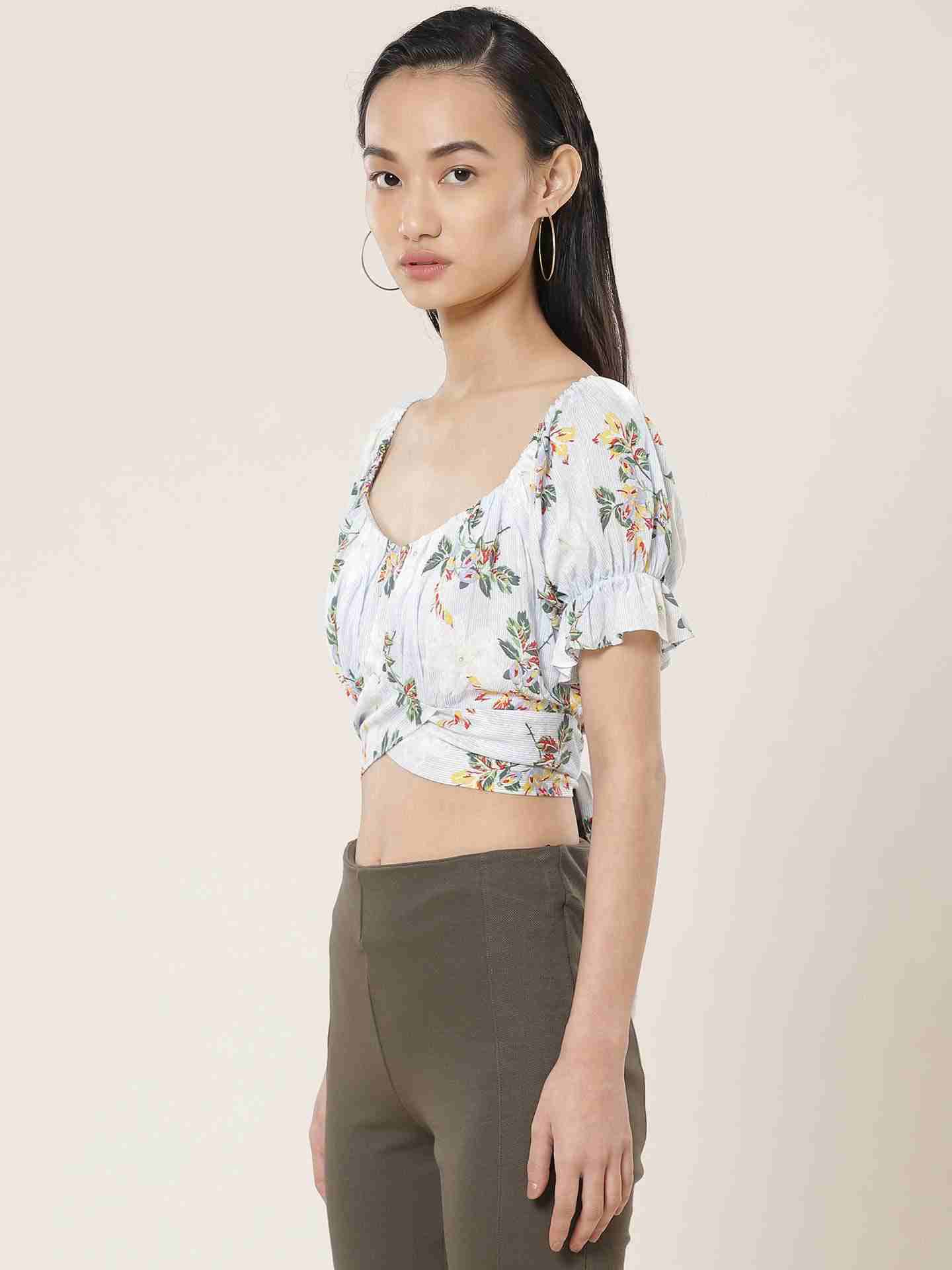 Blue Fashion Flair Floral Crop Top