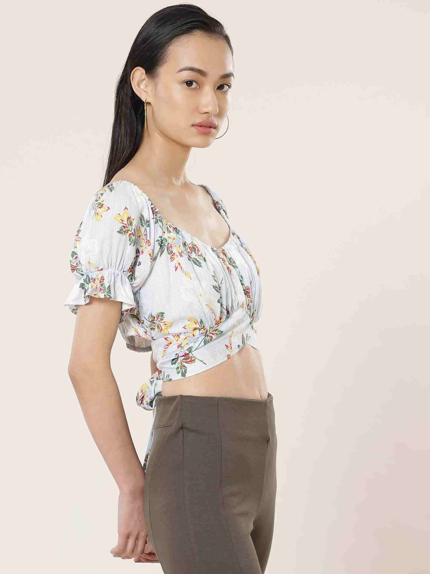 Blue Fashion Flair Floral Crop Top