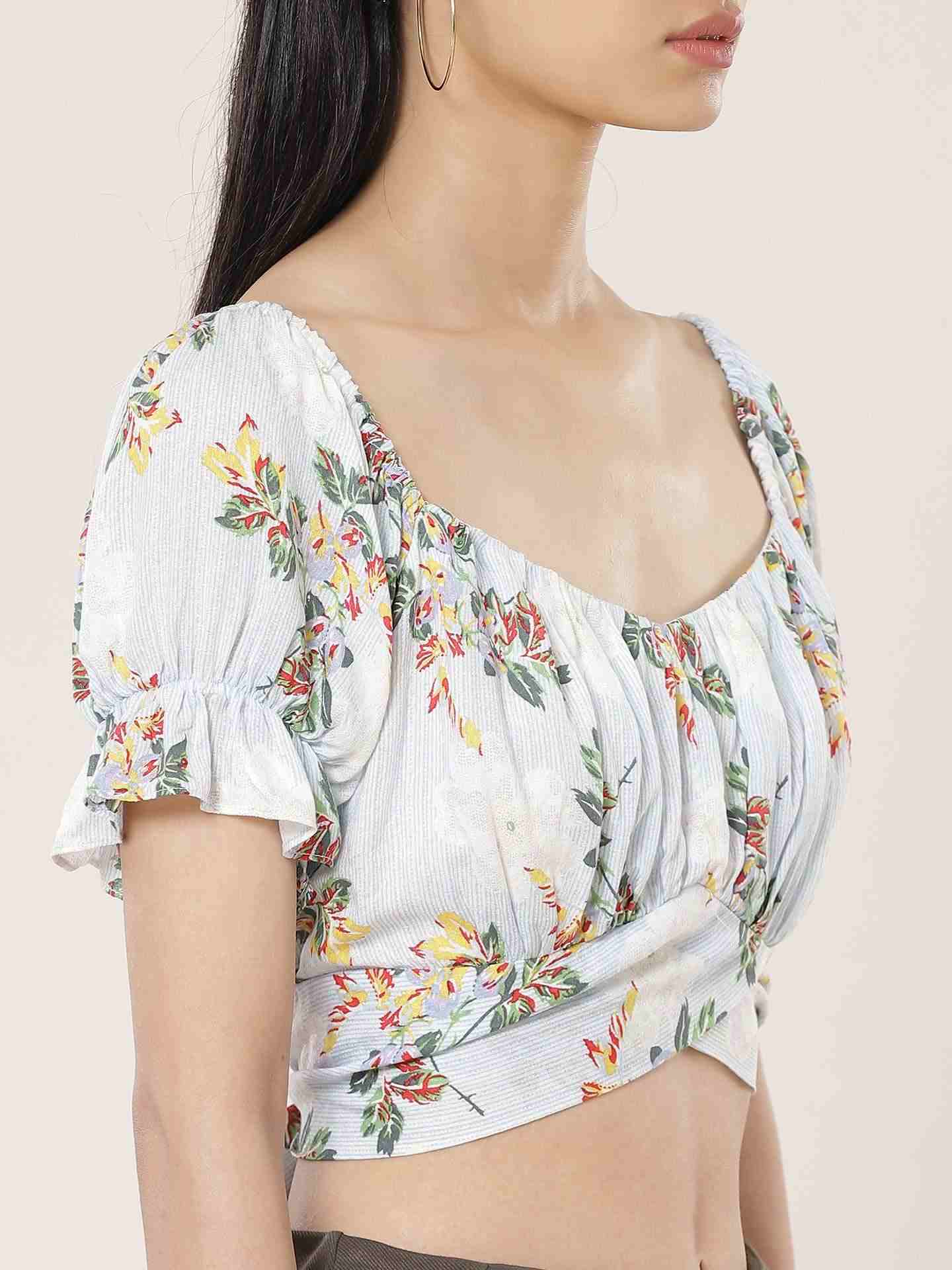 Blue Fashion Flair Floral Crop Top