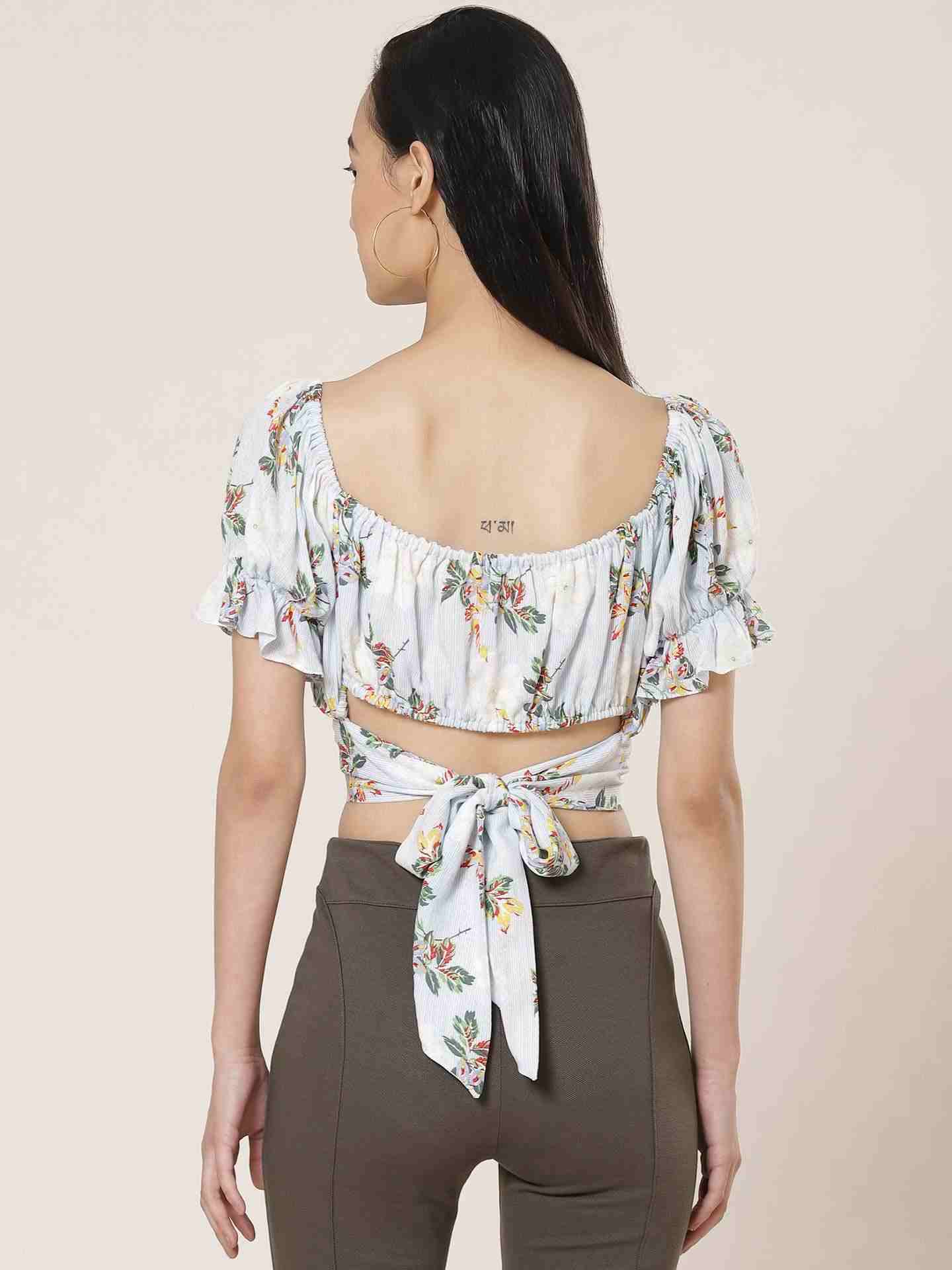 Blue Fashion Flair Floral Crop Top