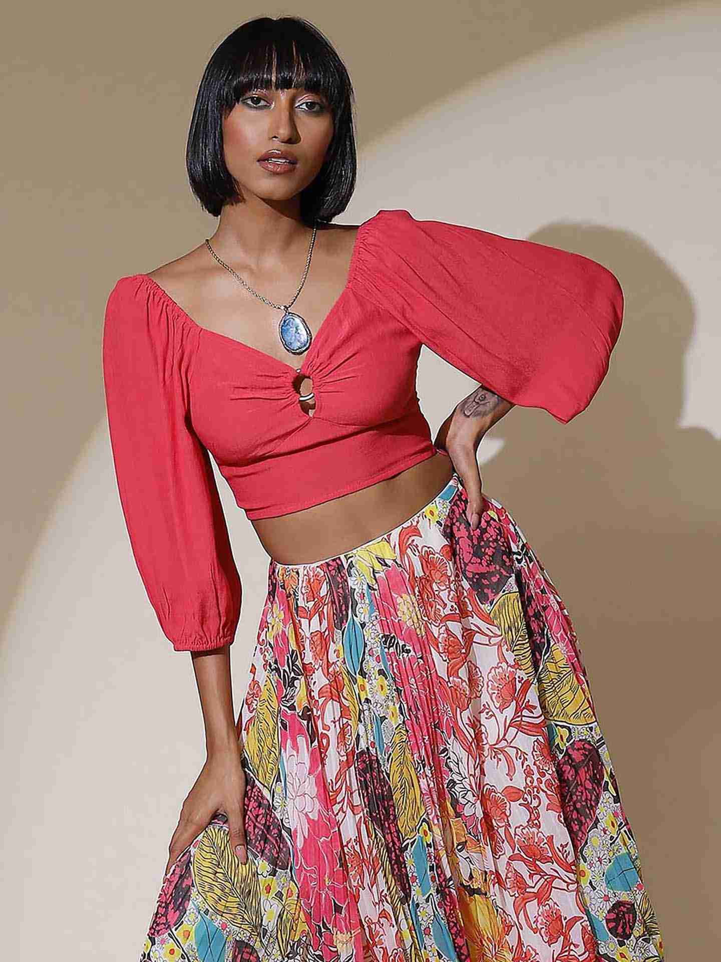Pink Florida Patchwork Crop Top
