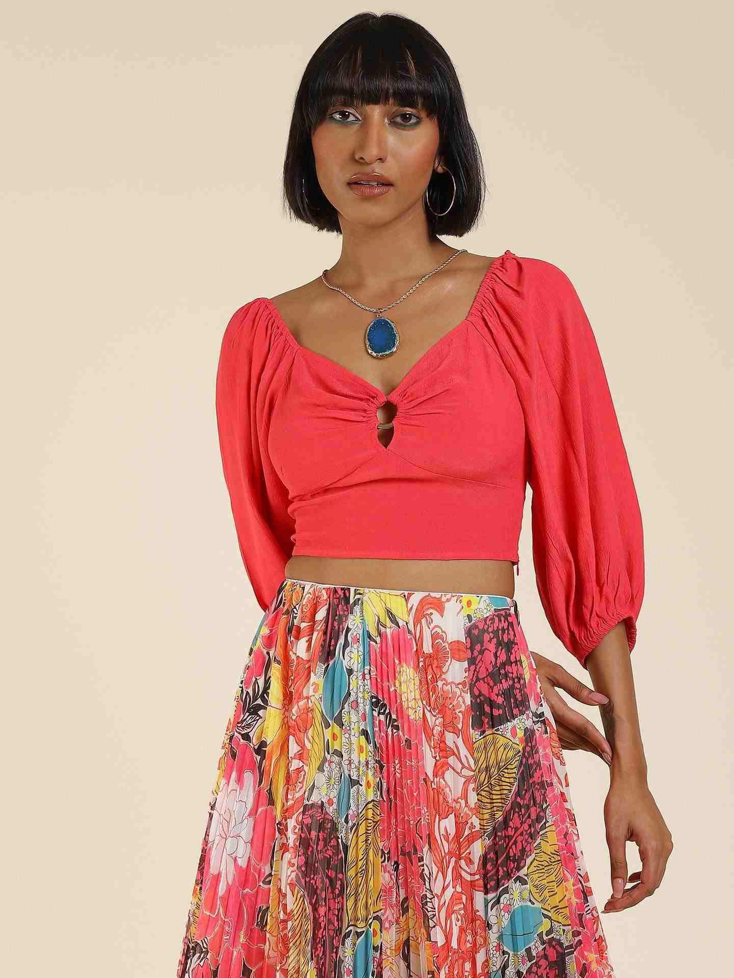 Pink Florida Patchwork Crop Top
