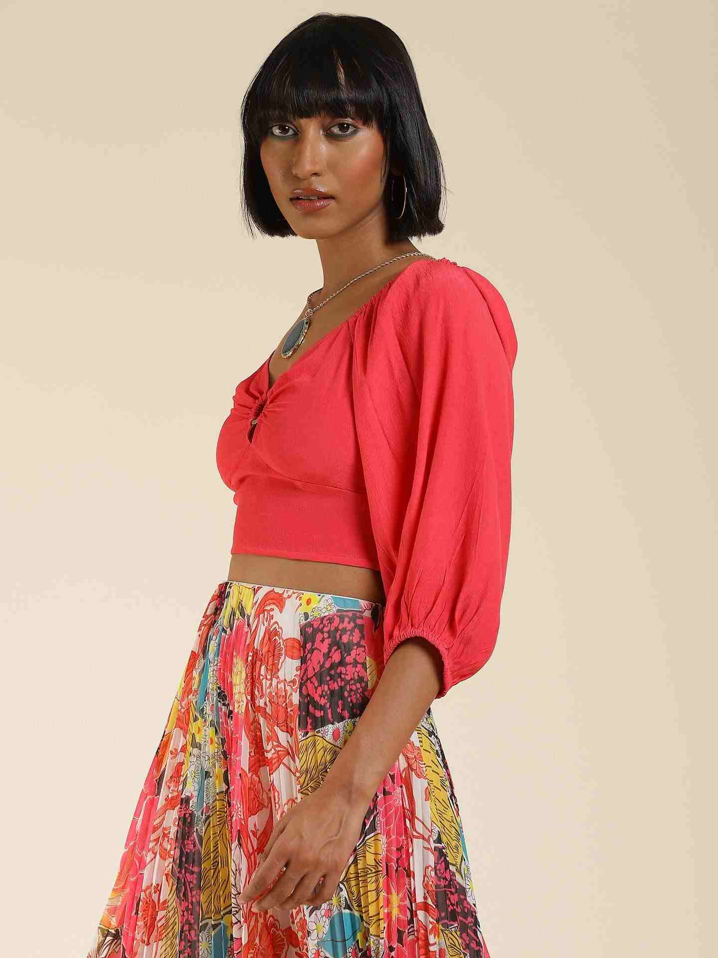 Pink Florida Patchwork Crop Top