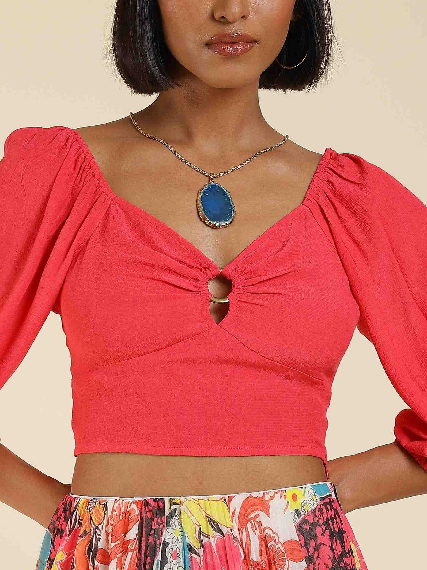 Pink Florida Patchwork Crop Top