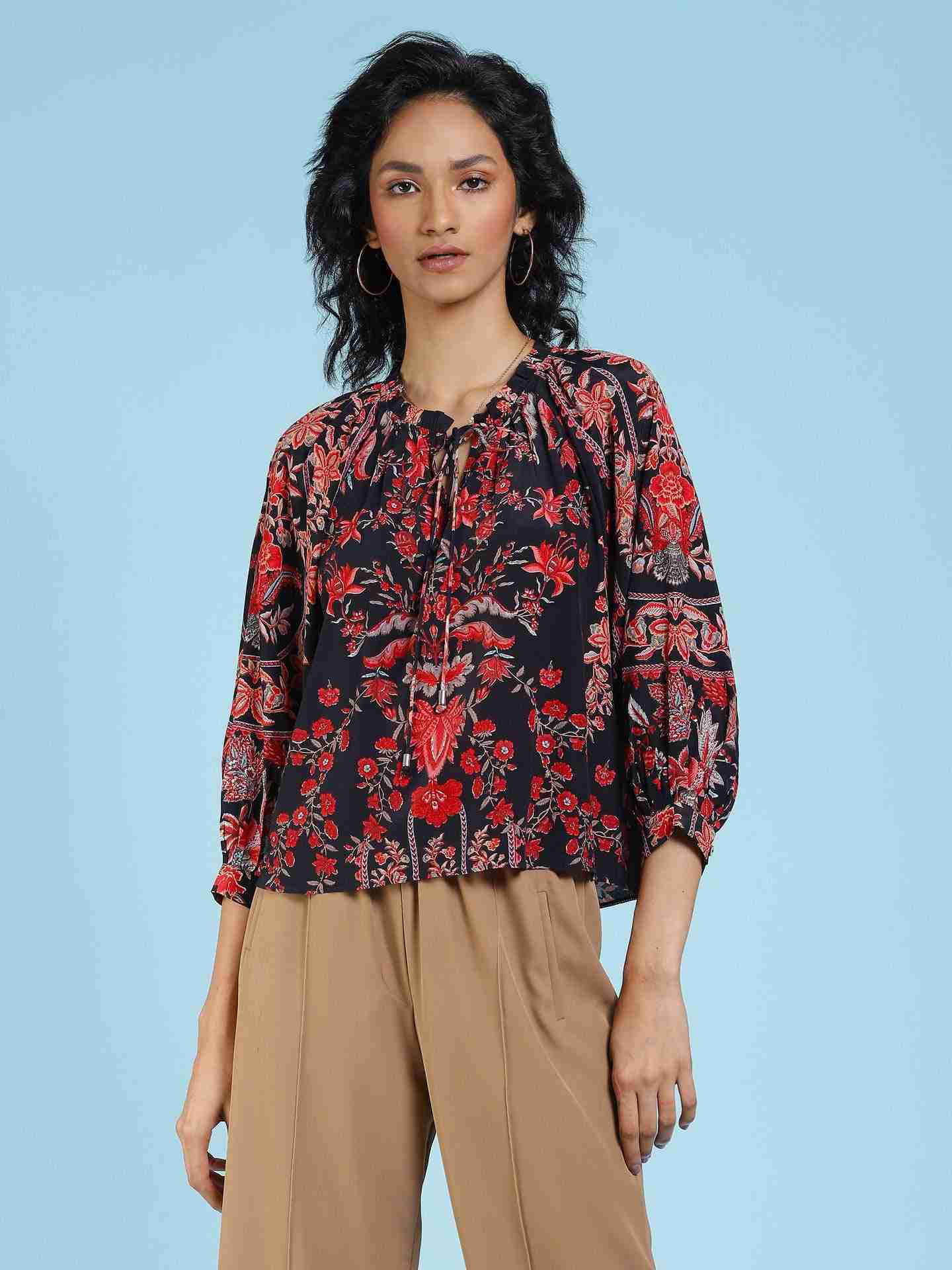 Black Avena Peasant Top