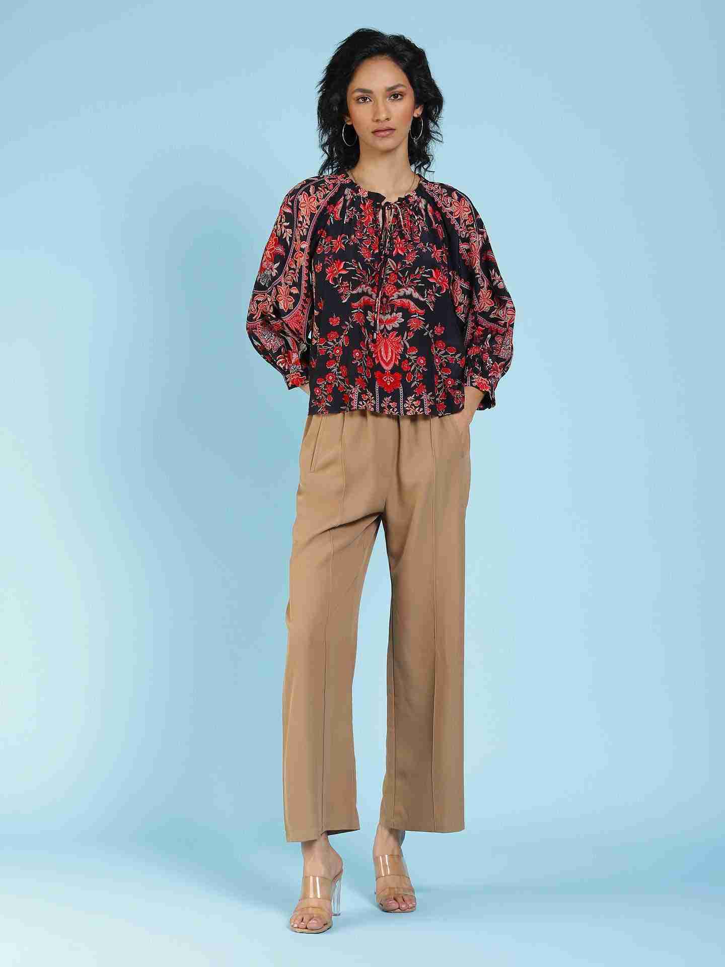 Black Avena Peasant Top