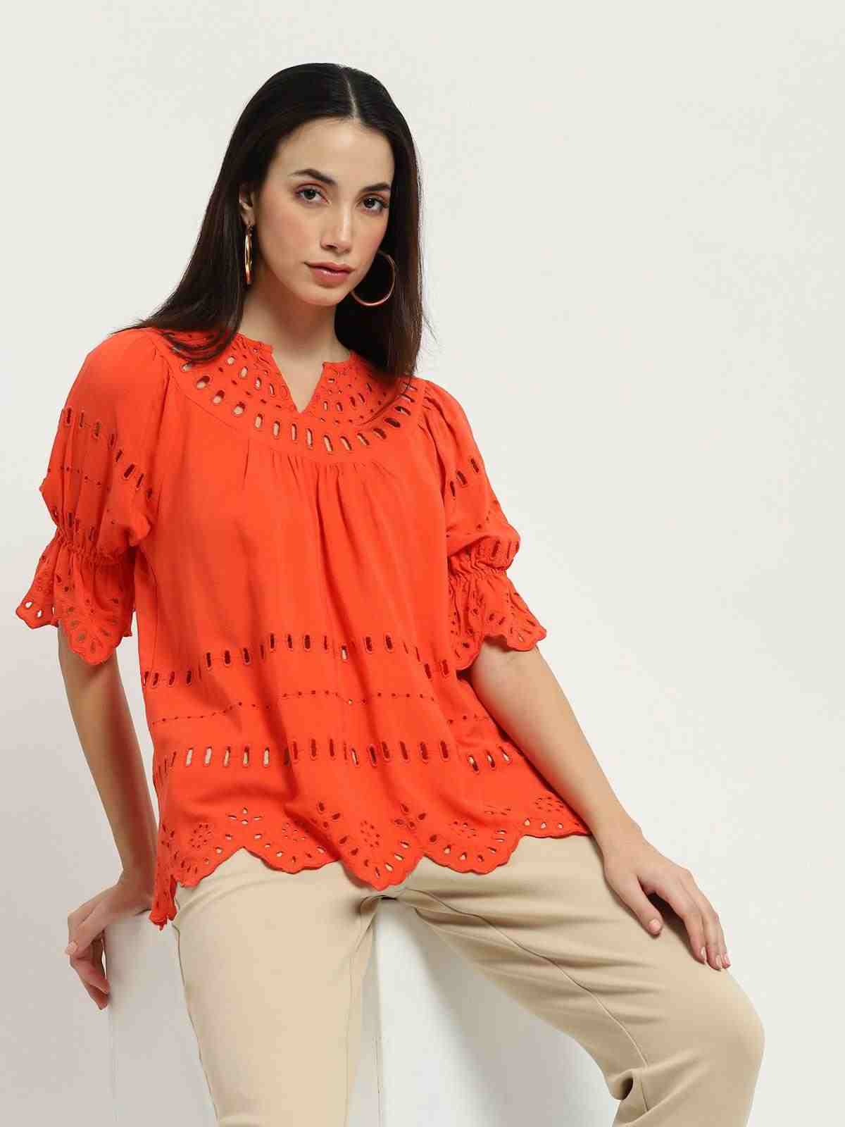 Orange Phylis Peasant Top
