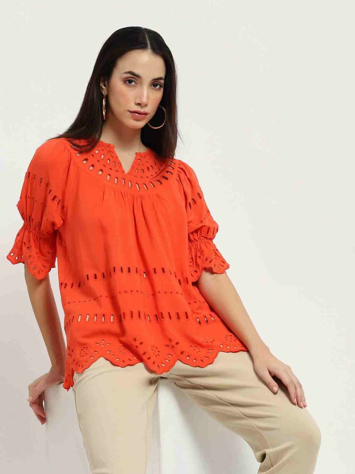 Orange Phylis Peasant Top