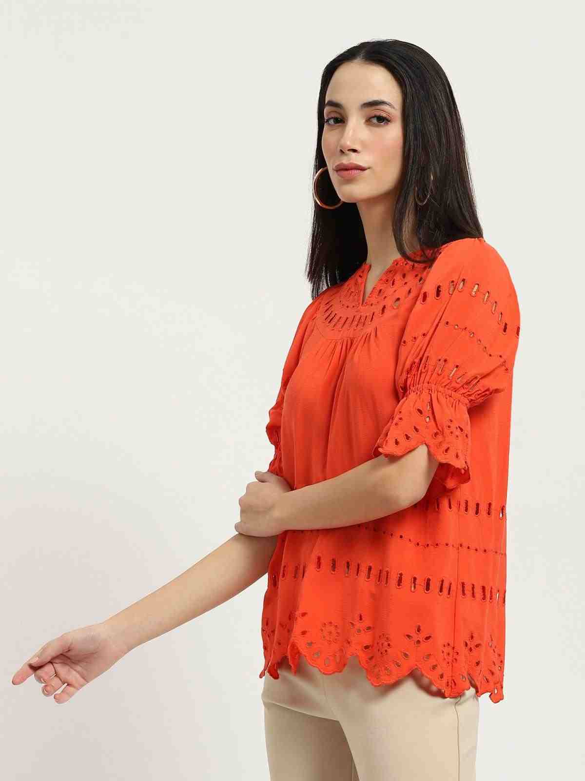 Orange Phylis Peasant Top