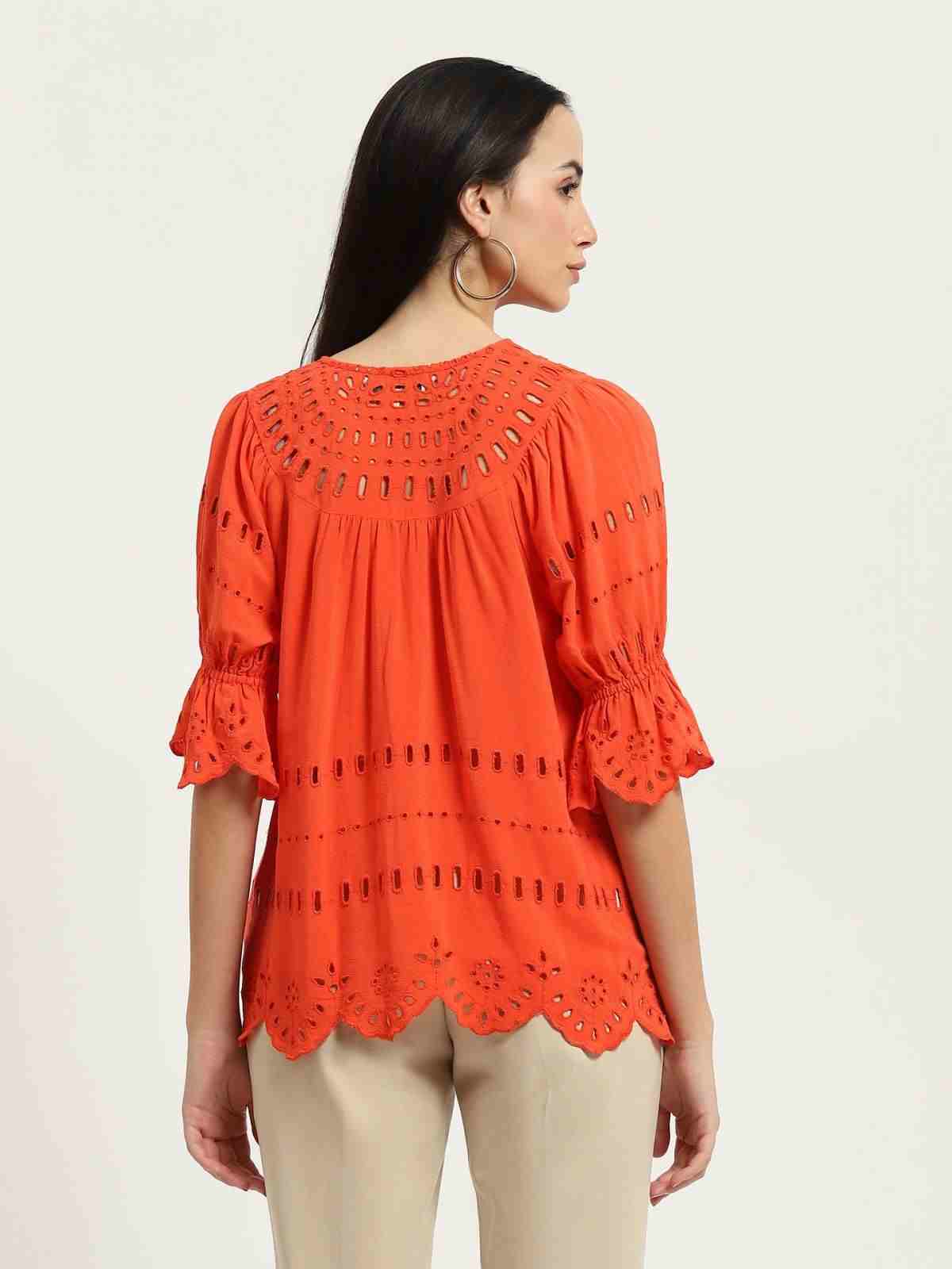 Orange Phylis Peasant Top