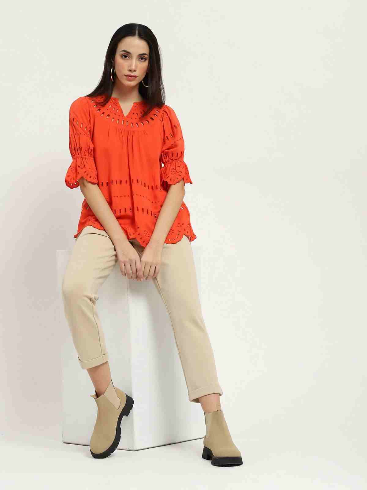 Orange Phylis Peasant Top