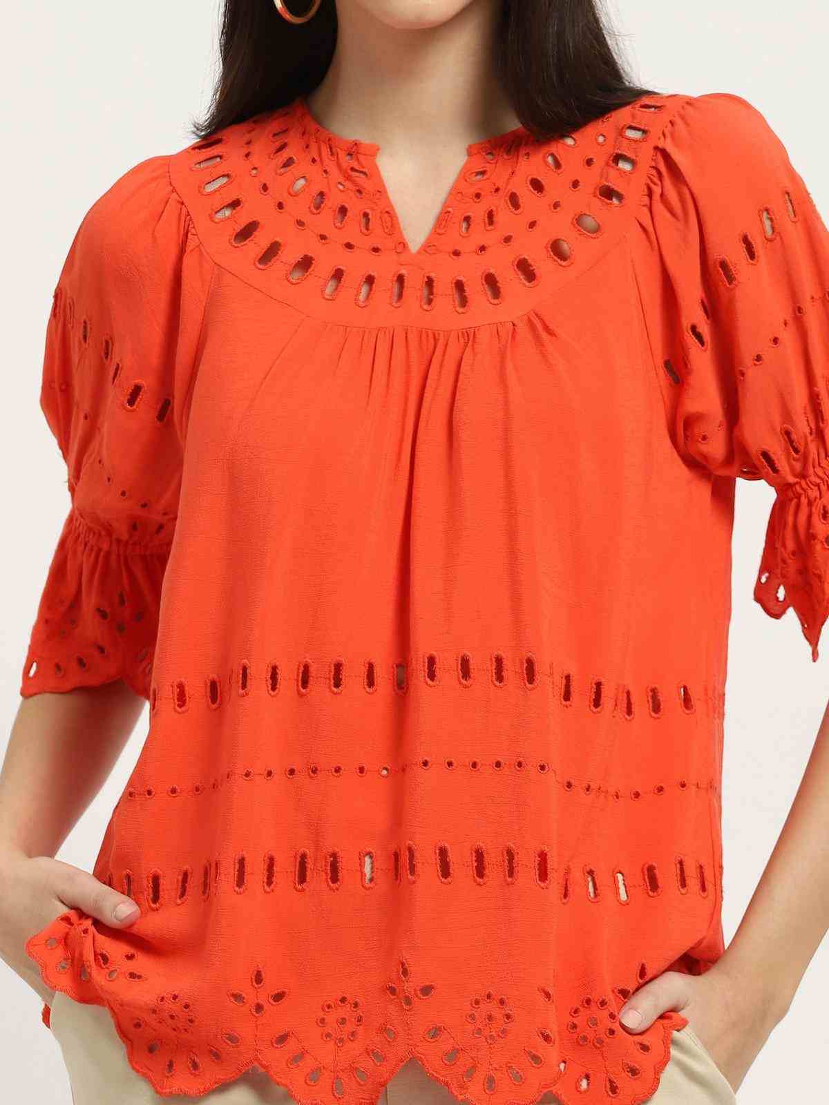 Orange Phylis Peasant Top