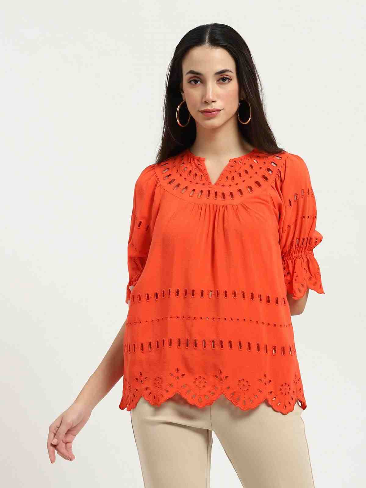 Orange Phylis Peasant Top