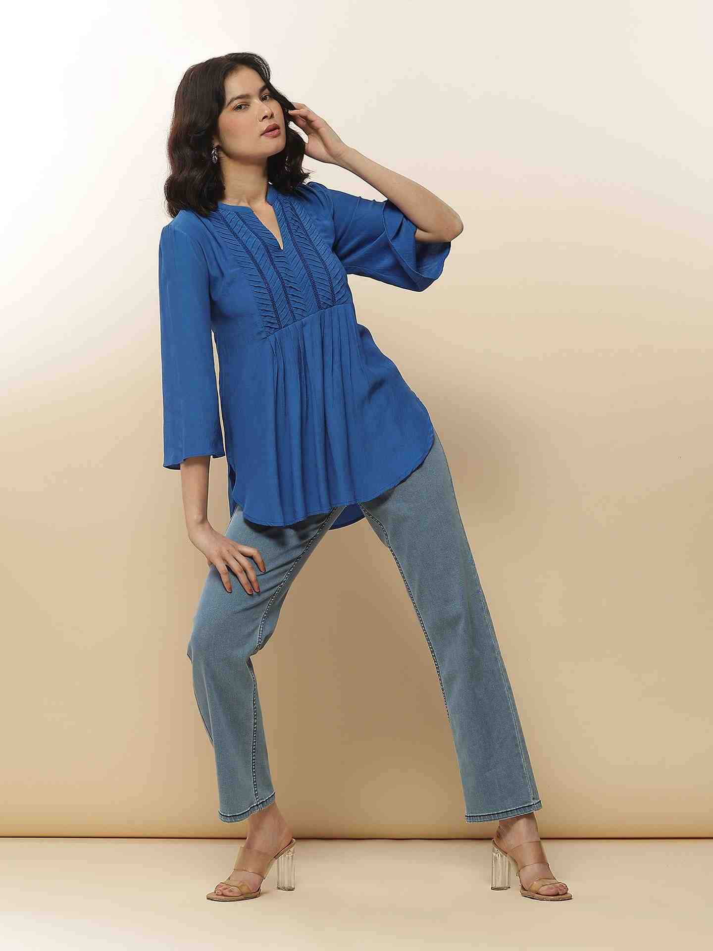 Electric Blue Electra Peasant Top