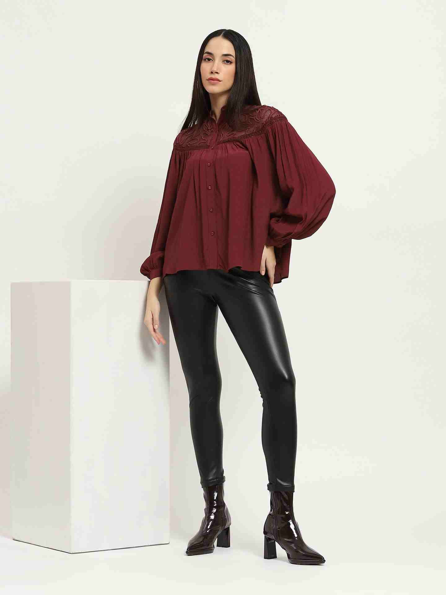 Wine Josephine Peasant Top