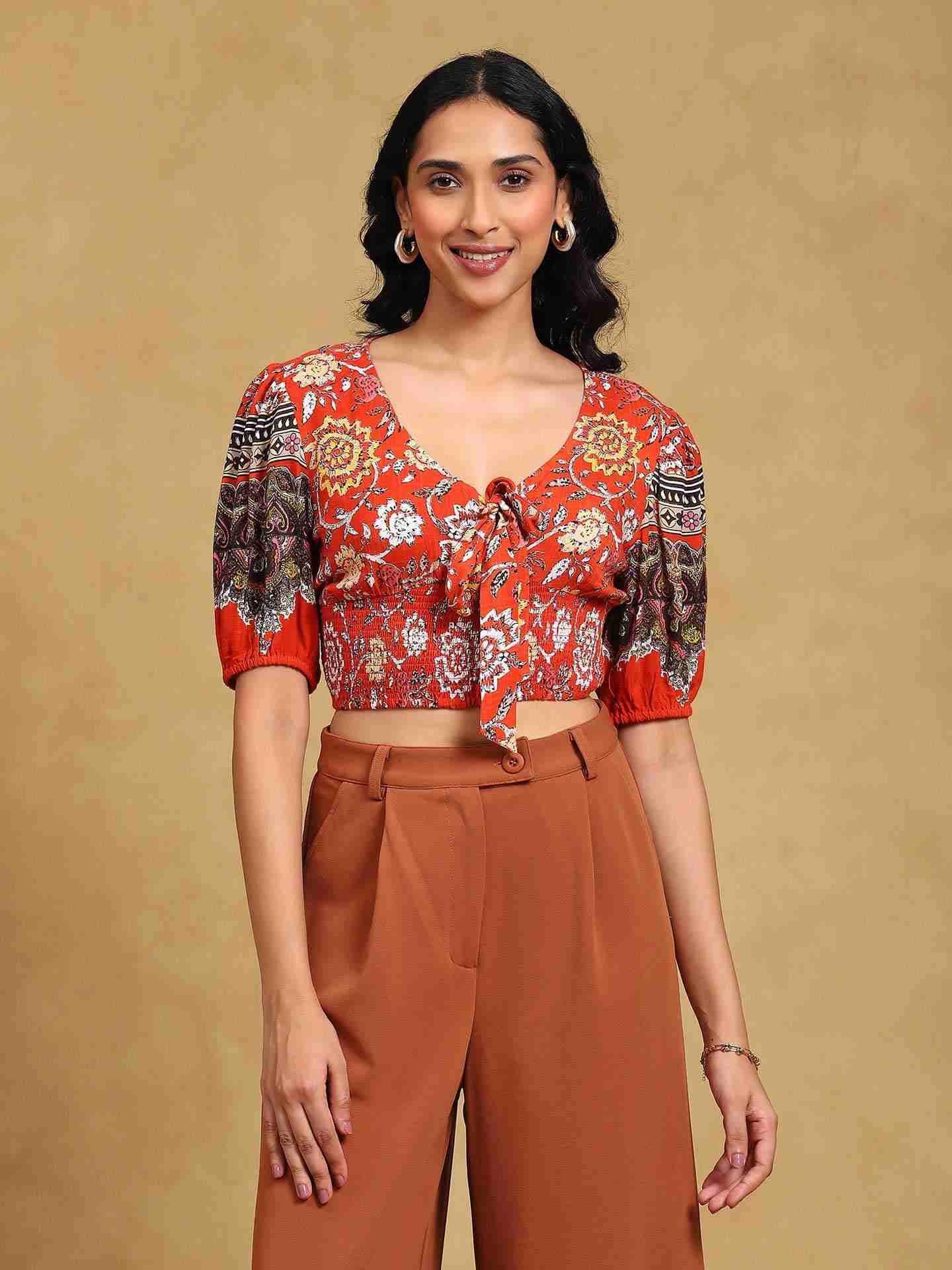 Red Gautier Floral Top