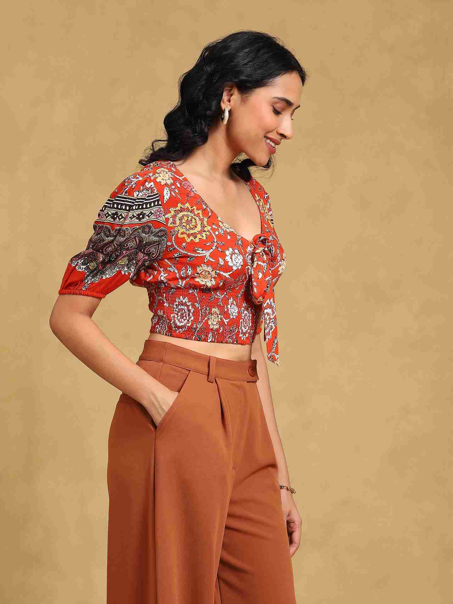 Red Gautier Floral Top