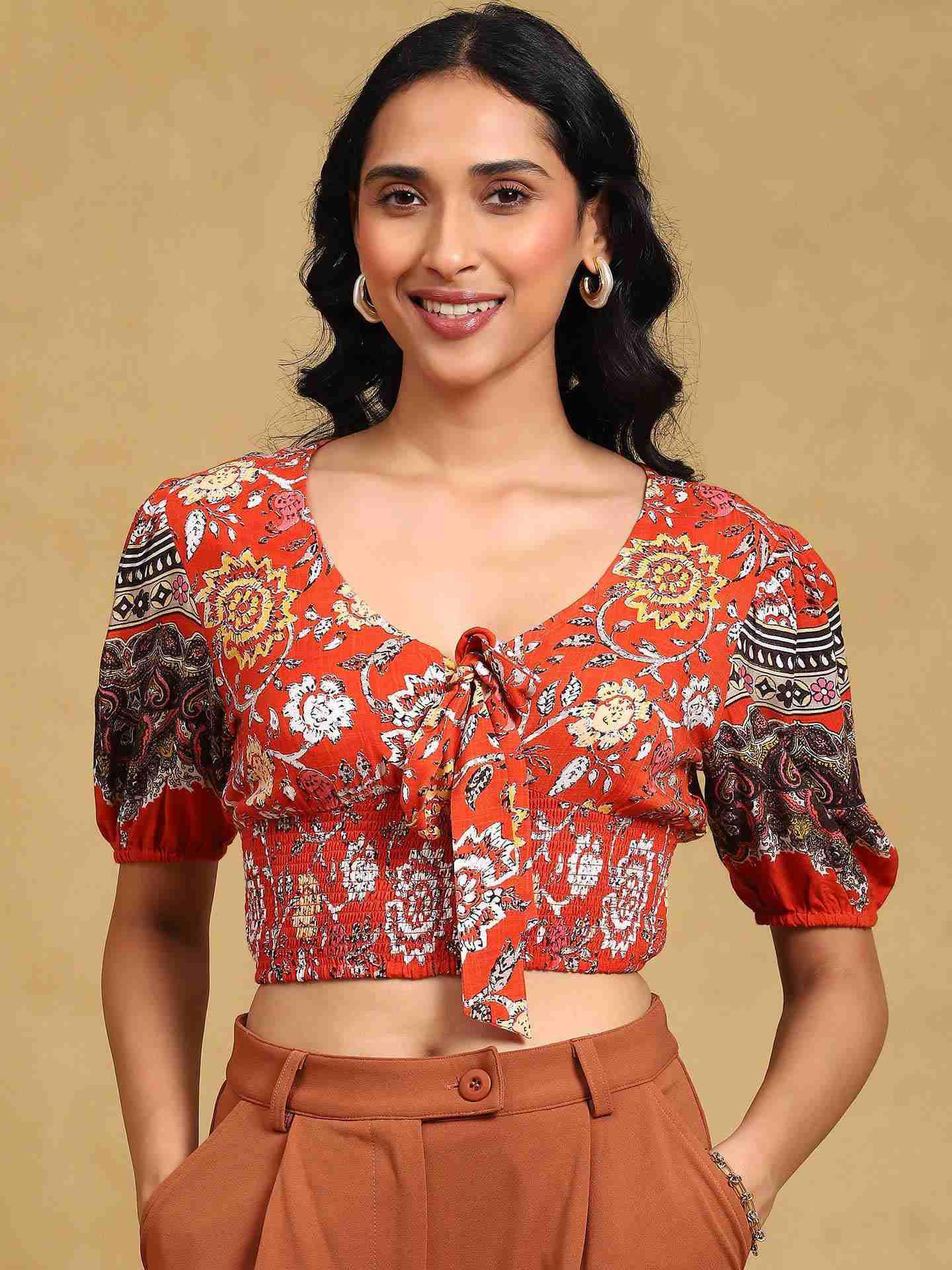 Red Gautier Floral Top