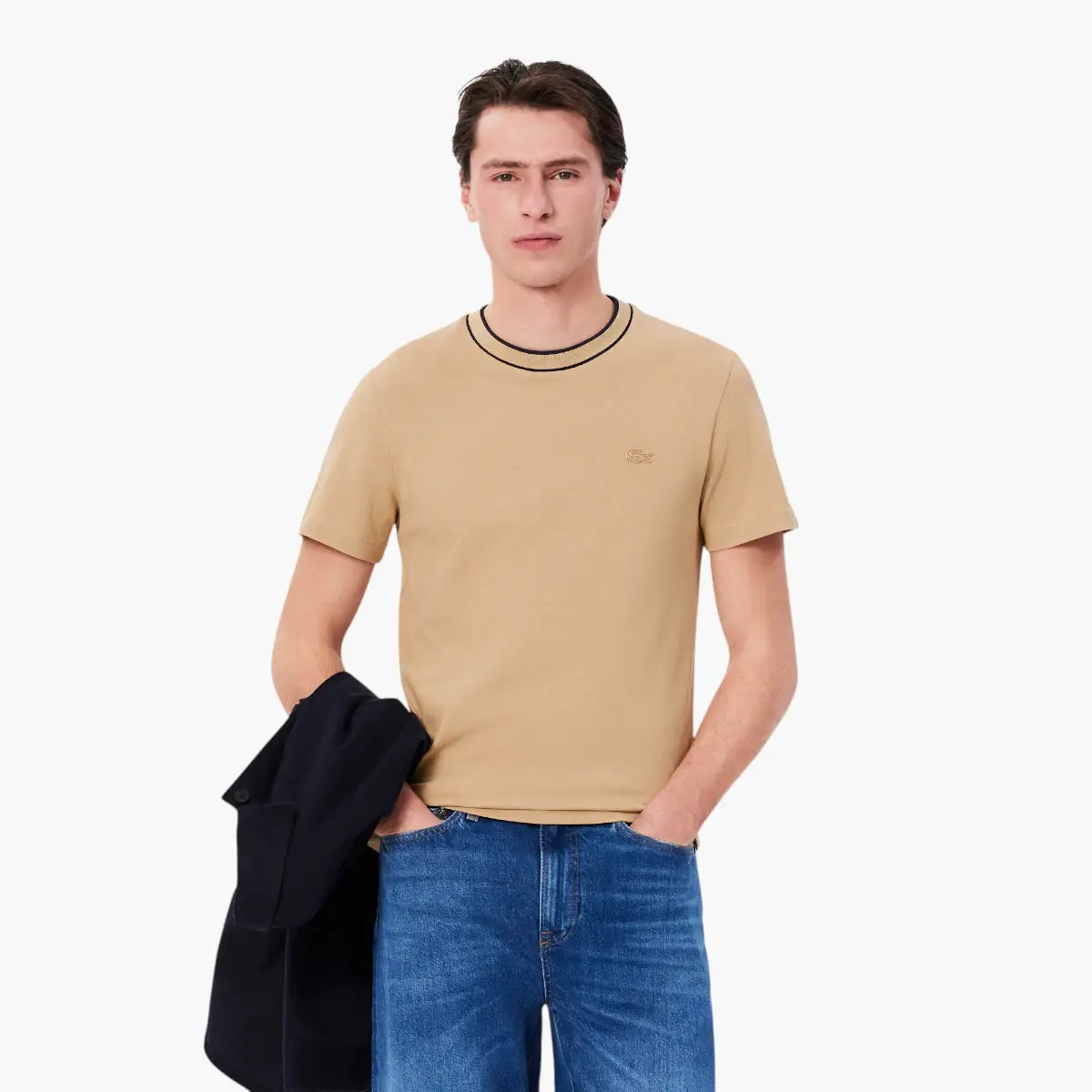 Stretch Piqué Stripe Collar T-Shirt