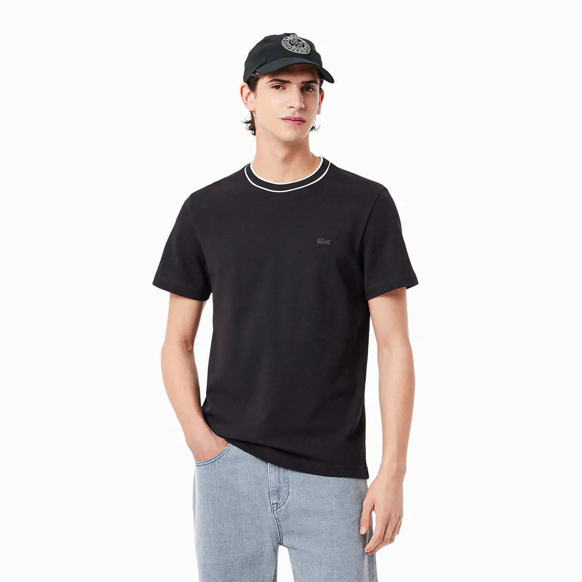 Stretch Piqué Stripe Collar T-Shirt