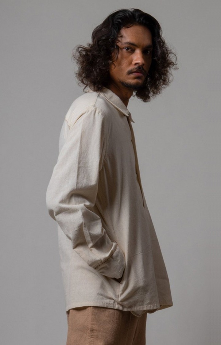 Men's Beige Cotton Solid Casual Shirt