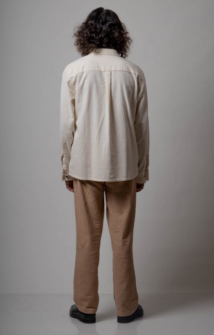 Men's Beige Cotton Solid Casual Shirt