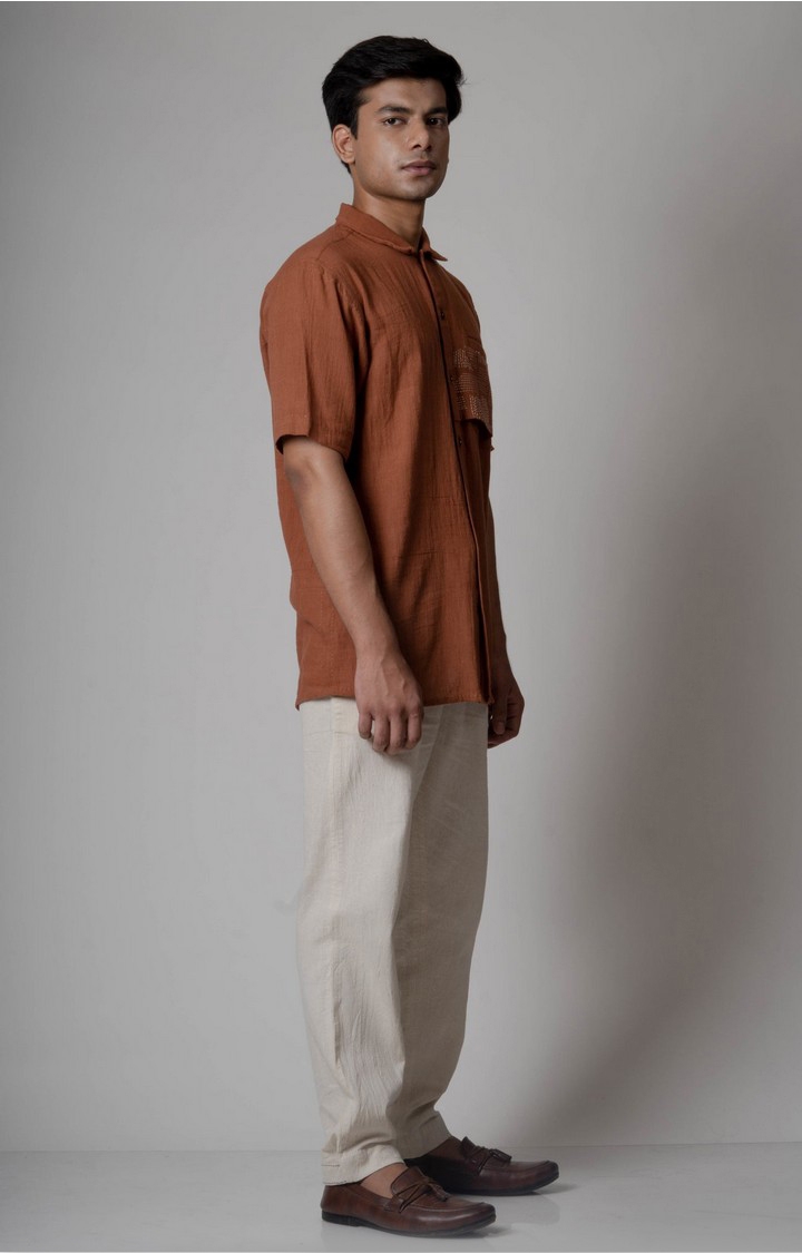 Lafaani | Men's Brown Cotton Embroidered Casual Shirt 2