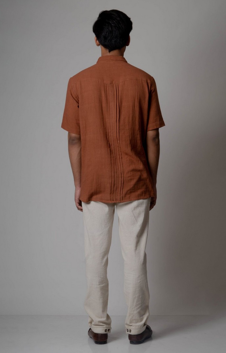 Lafaani | Men's Brown Cotton Embroidered Casual Shirt 3