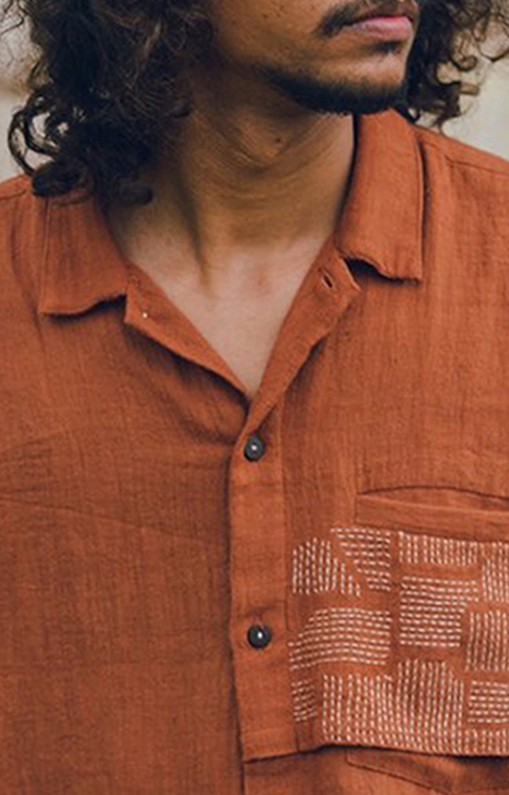 Lafaani | Men's Brown Cotton Embroidered Casual Shirt 4