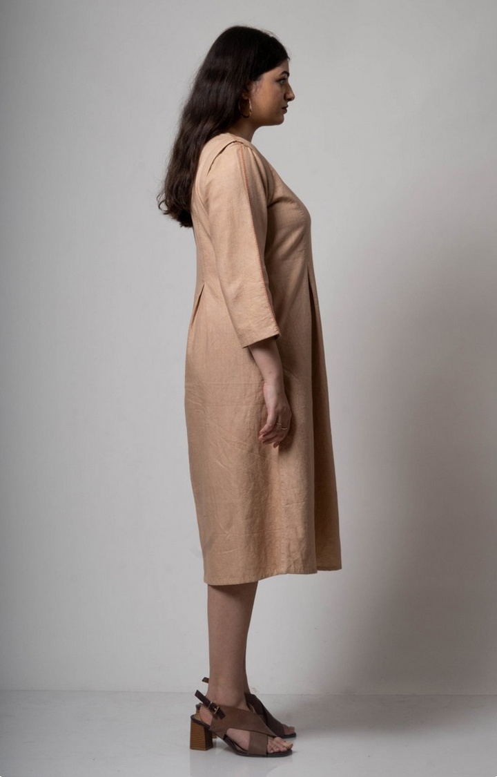 Lafaani | Women's Beige Cotton Solid Sheath Dress 2